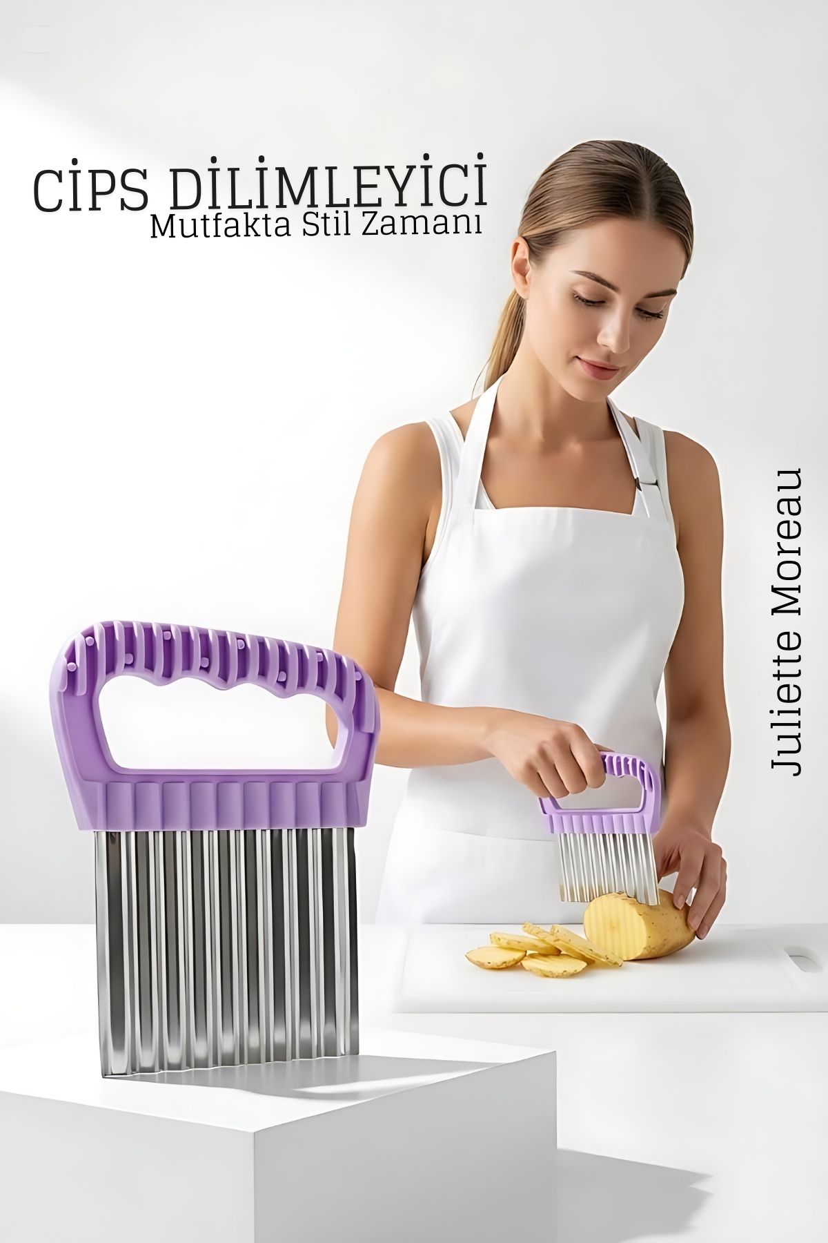 Şekilli Pratik Cips Dilimleyici Paslanmaz Çelik  – 9x13 cm 