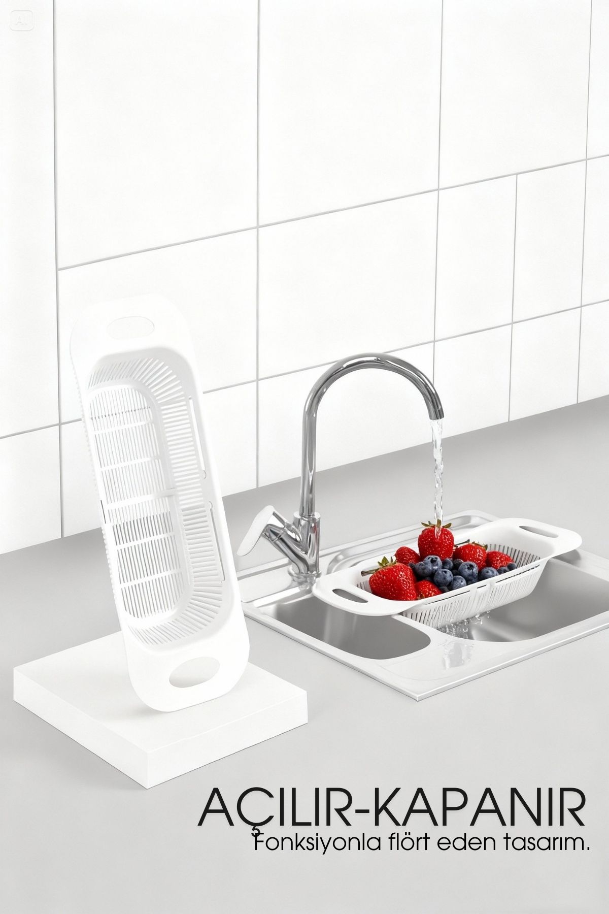 Ayarlanabilir Sürgülü Lavabo Süzgeci – Mutfak için Pratik ve Şık Tasarım BEYAZ 