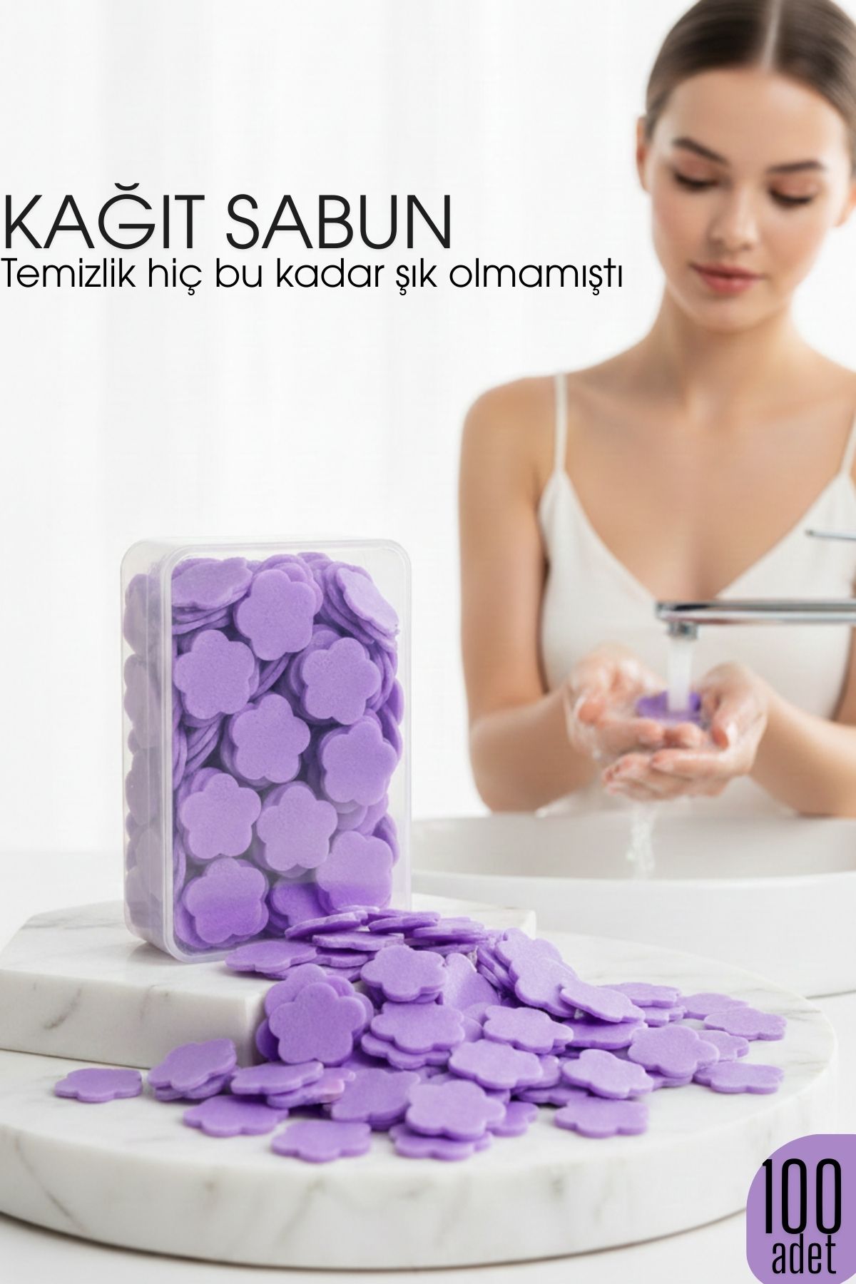 Parfümlü Elde Eriyen Kağıt Sabun - 100 lü paket Sihirli Sabun – Hijyenik Seyahat Kutusu 
