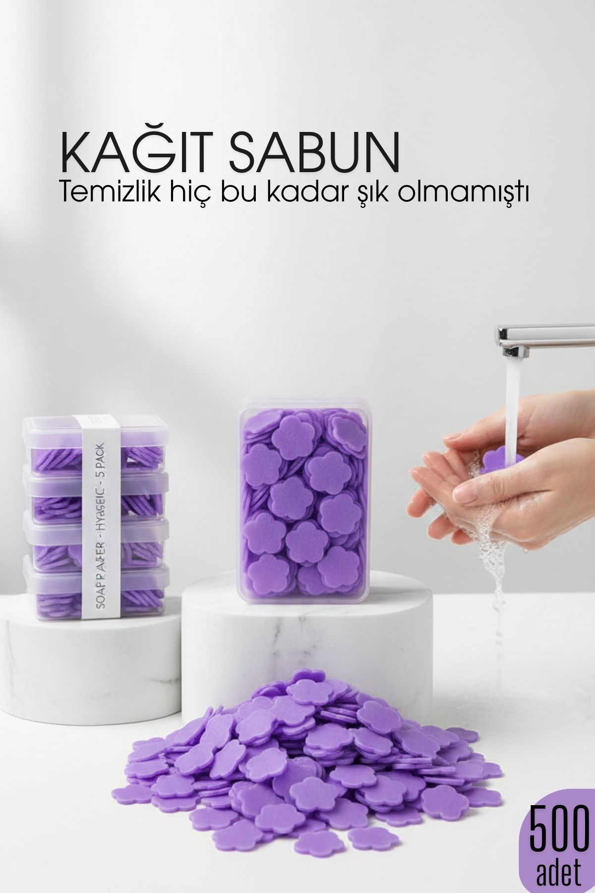 Parfümlü Elde Eriyen Kağıt Sabun - 500 lü paket Sihirli Sabun – Hijyenik Seyahat Kutusu 