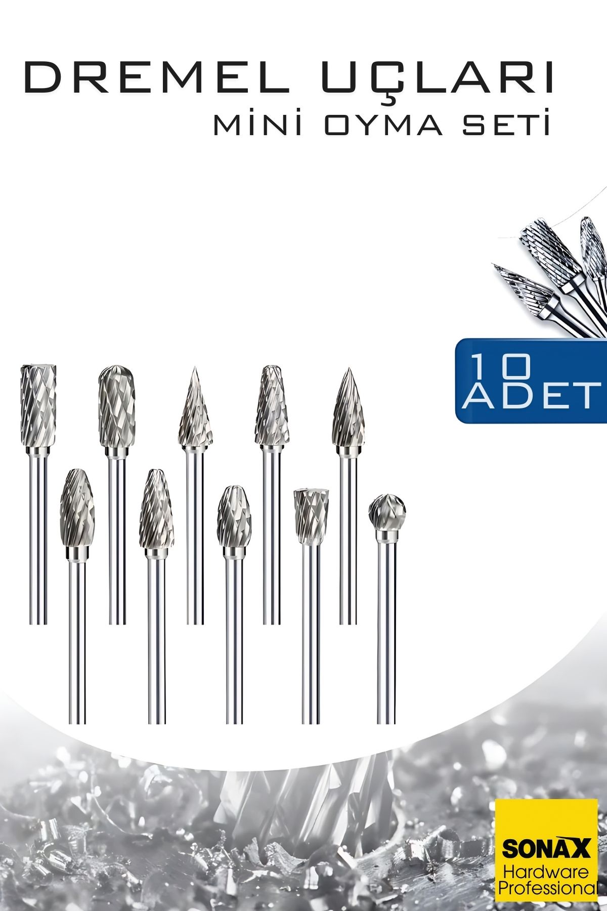 Dremel Uyumlu Mini Oyma Gravür Uç Seti – 10'lu Tungsten Karbür, Ahşap/Metal/Plastik için 