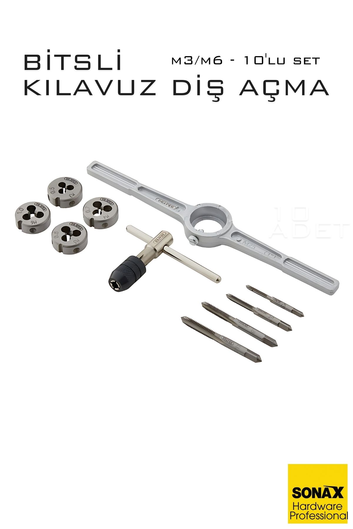 10'lu Bitsli Diş Açma Kılavuz Seti –Endüstriyel Çelik,  Dişli Matkap Ucu 