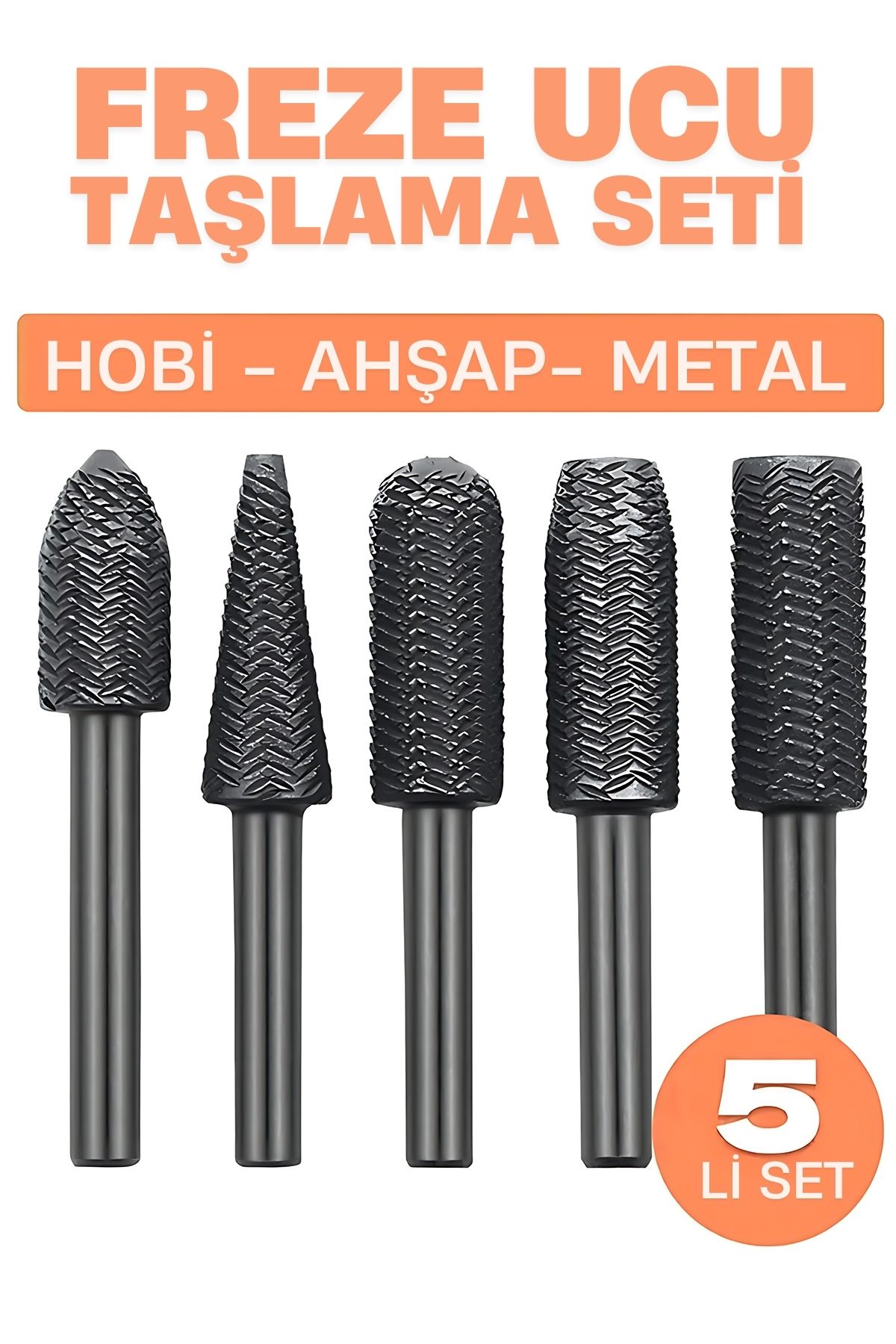 Freze Ucu Taşlama Seti Profesyonel Çelik Rotary Burr Seti  5'li Metal İşleme Uçları 