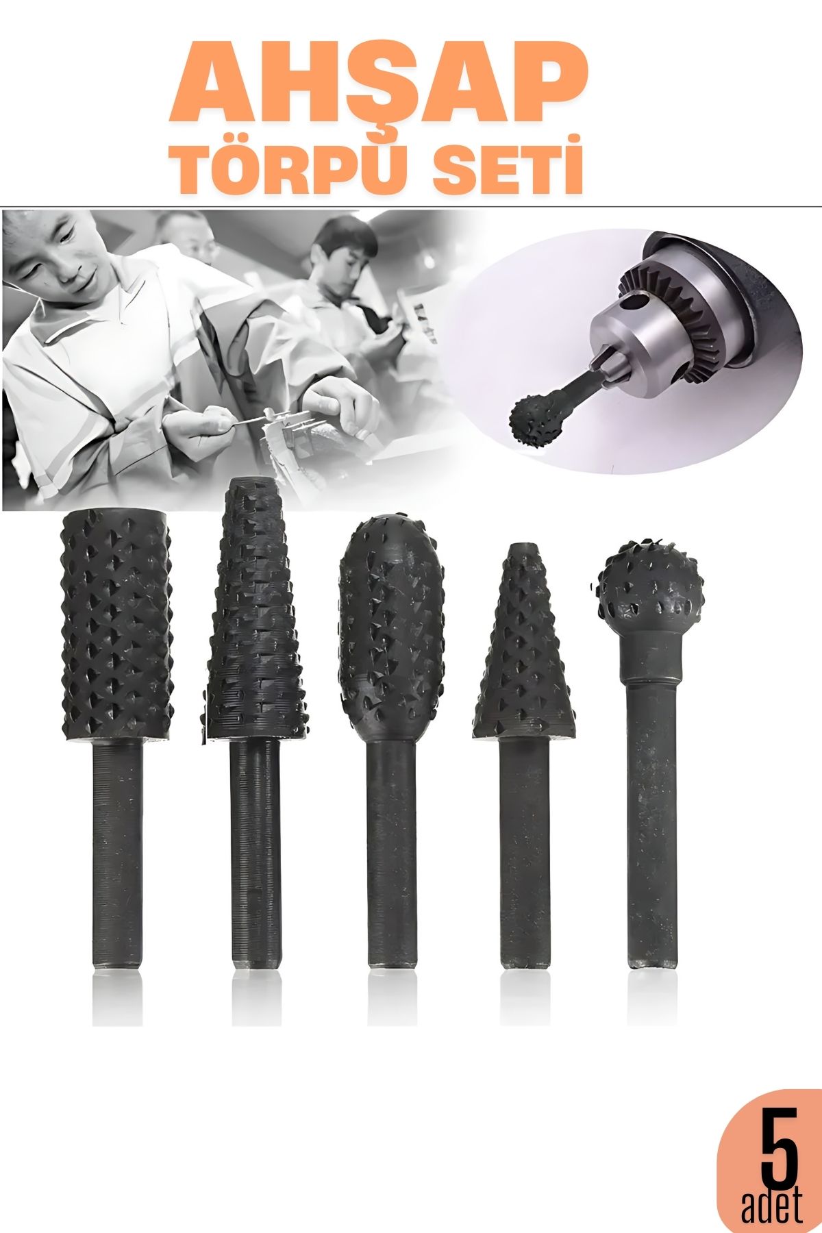 Ahşap Oyma Törpü Seti –5'li Matkap Ucuna Şekillendirme Takımı 