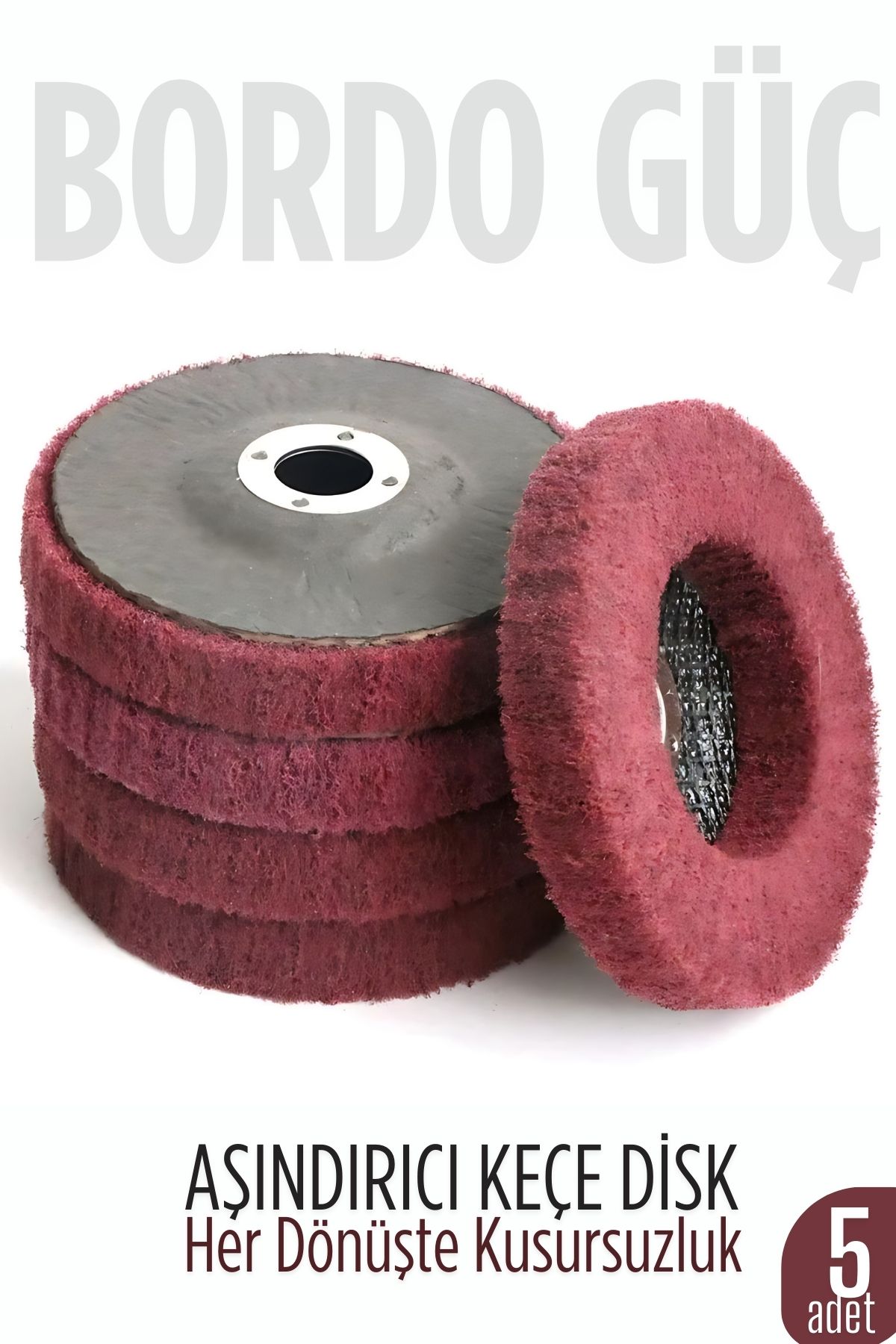 11 cm Endüstriyel Aşındırıcı Keçe Disk – 22 mm İç Çaplı Zımpara Fırçası 5 adet 