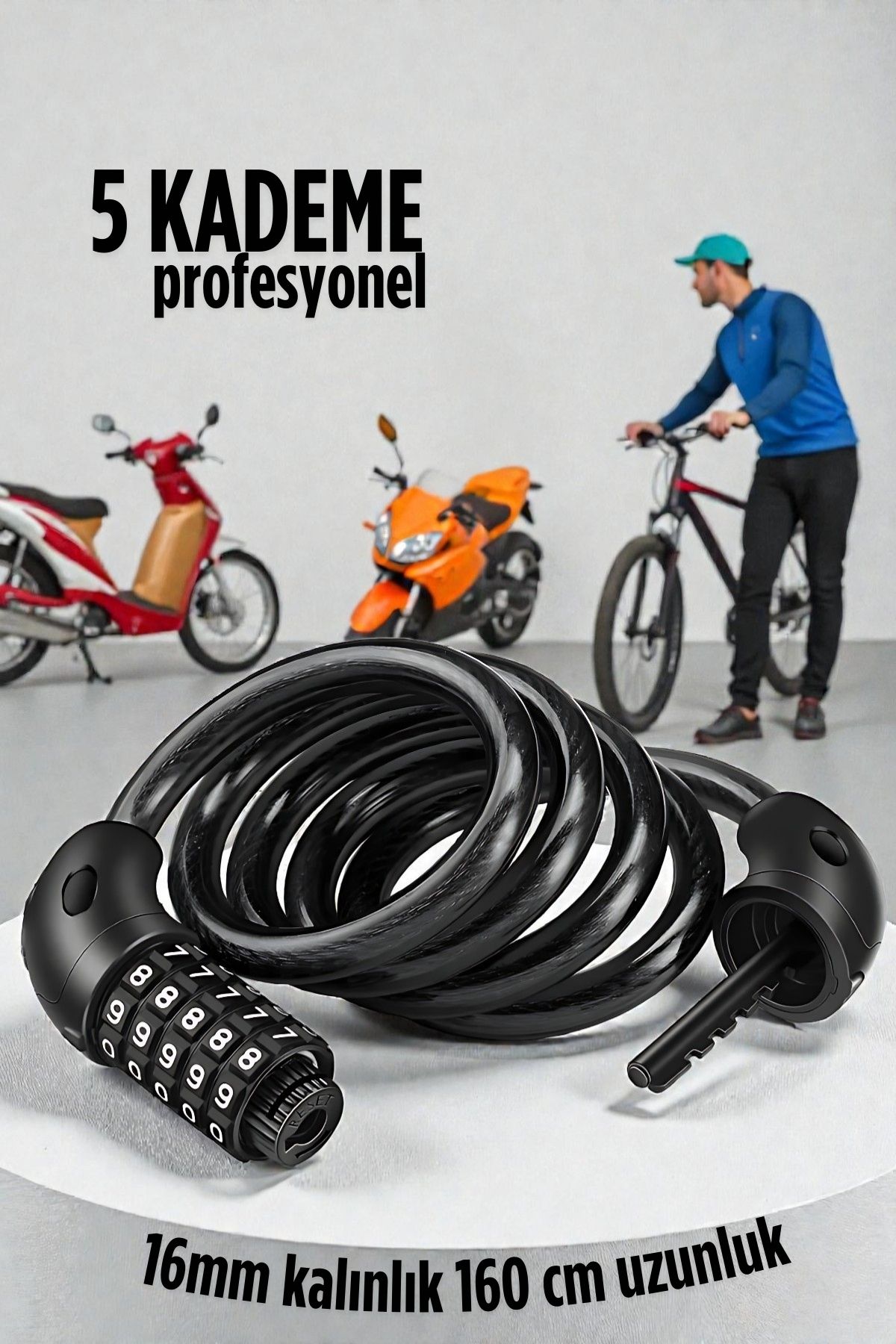  Şifreli Bisiklet Kilidi 16 mm Kalınlık 200 cm Scooter Motosiklet Kilidi - Çelik Kablo 