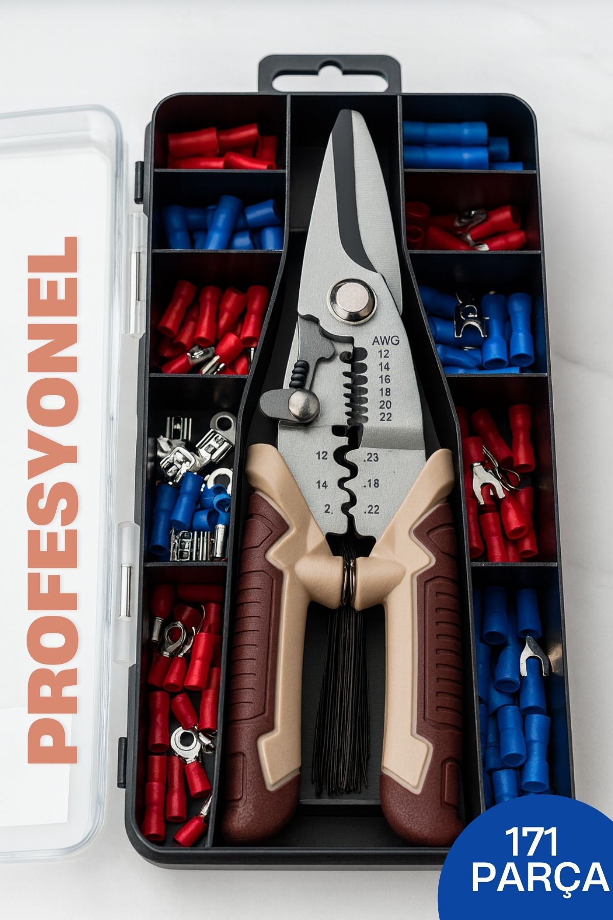 Profesyonel Tel Soyma ve Sıkma Pensesi Seti – 8'' Otomatik, Kablo Konnektörlü 