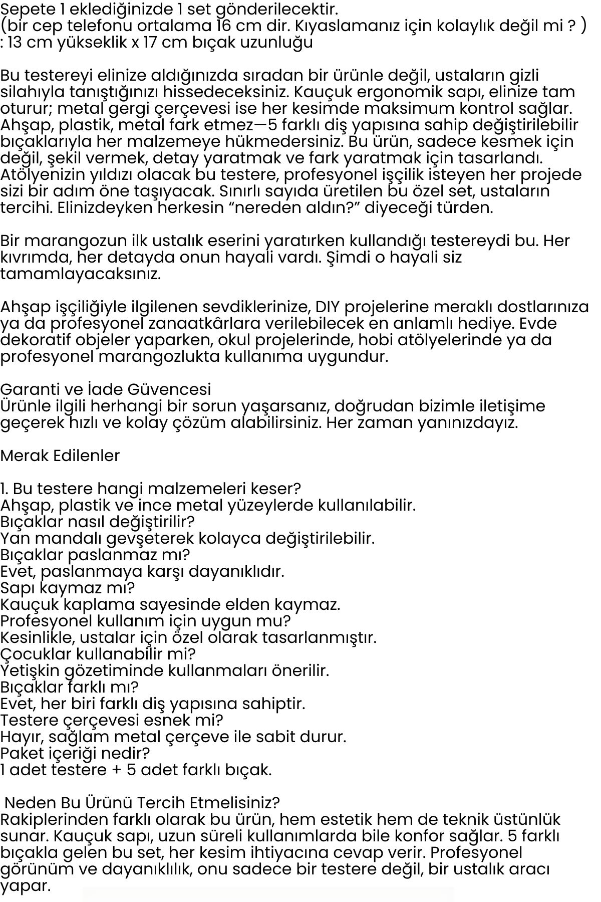 Profesyonel El Testeresi Kıl Testere + 5 Bıçak  Çok Amaçlı Hassas Ahşap/Metal Kesim Bıçakları 722493