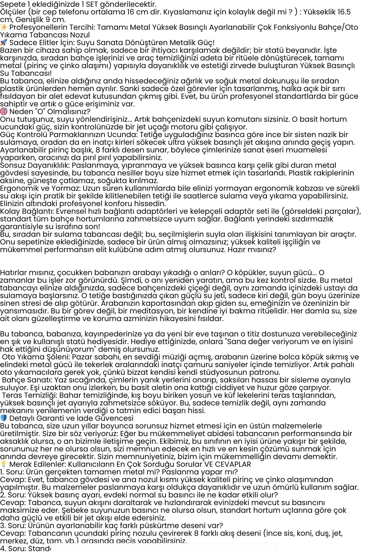 Tamamı Metal Yüksek Basınçlı Ayarlanabilir Bahçe/Oto Yıkama Tabancası Nozul 722495