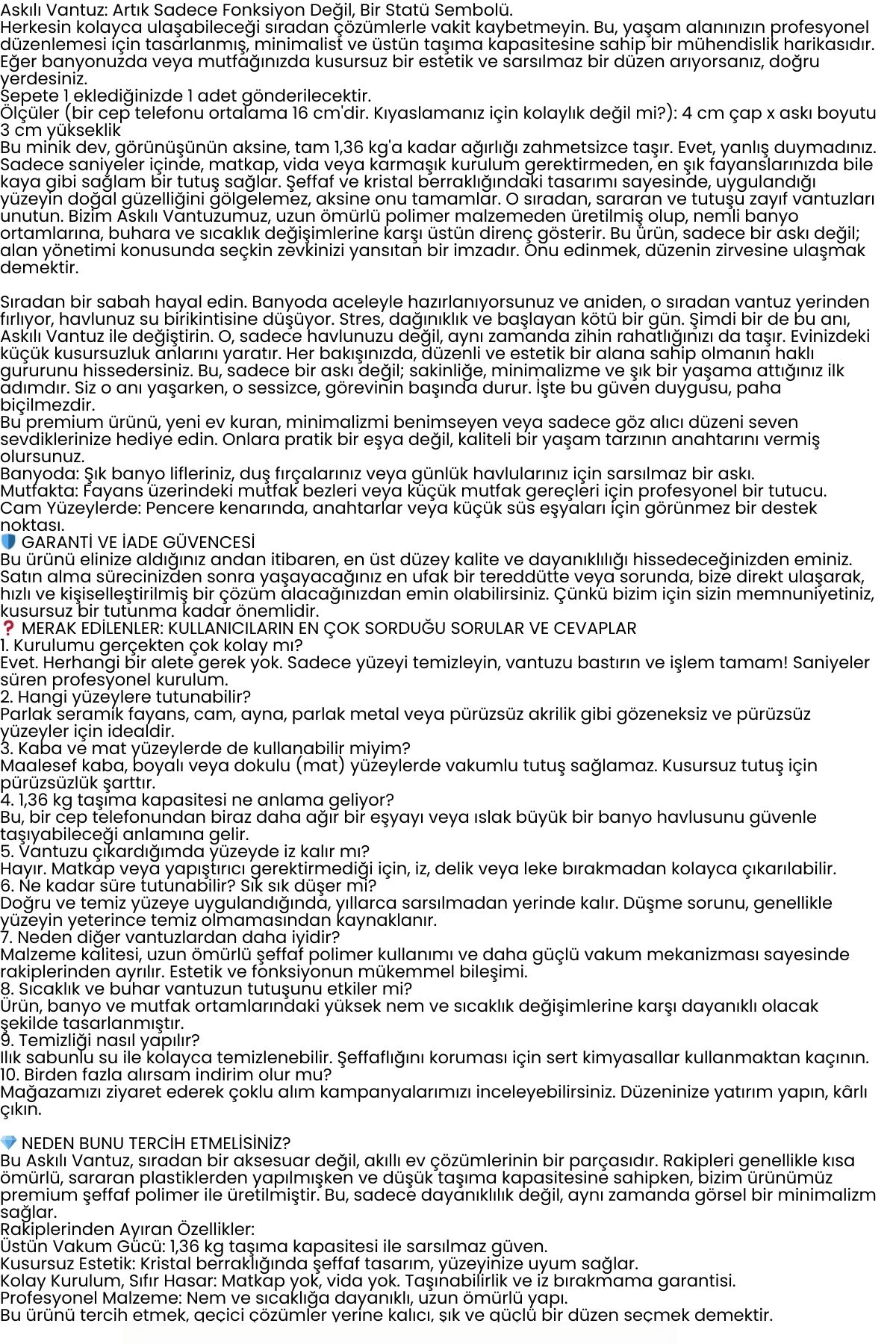 Şeffaf Askılı Vantuz Kanca | Banyo & Mutfak Duvar Askısı (4cm) - 1.36kg Taşıma 722496