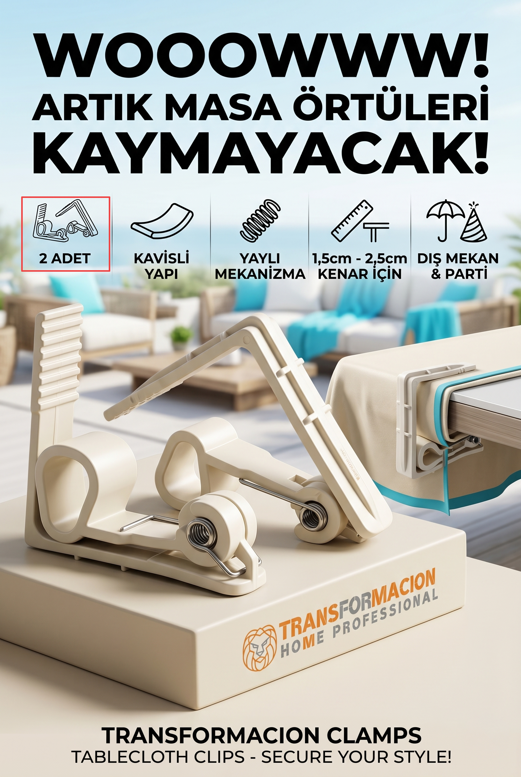 2'li Set Masa Örtüsü Mandalı Sabitleyici Klips , Yaylı Pratik Piknik Bahçe Parti Masası Tutucu 722499