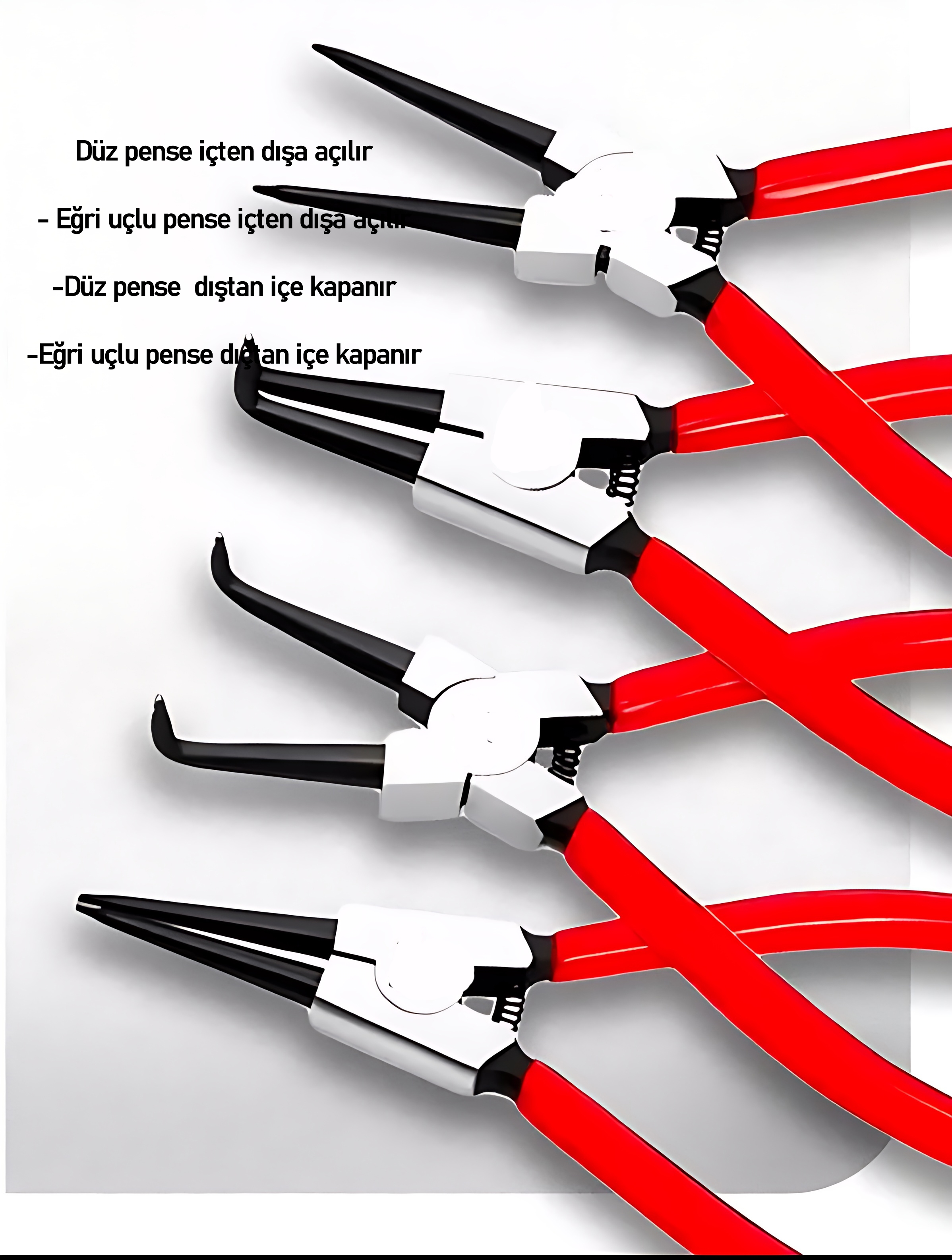 Profesyonel 4'lü Segman Pensesi Seti | 18 cm | İç Dış Eğri Düz Uçlu Yaylı Pense Takımı 722504