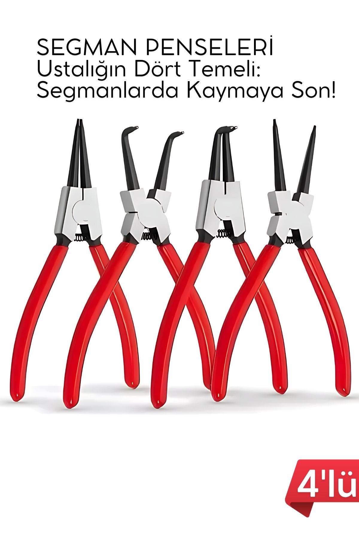 Profesyonel 4'lü Segman Pensesi Seti | 18 cm | İç Dış Eğri Düz Uçlu Yaylı Pense Takımı 722504