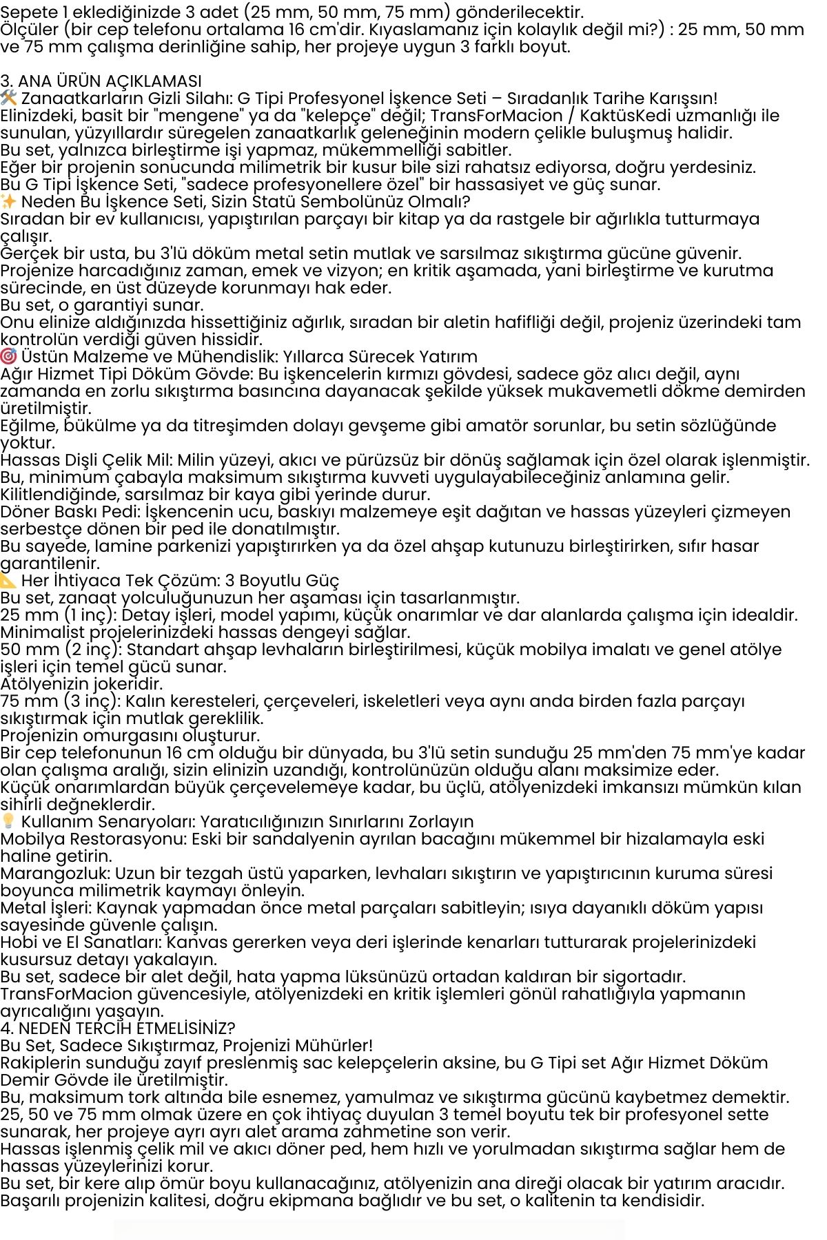 Profesyonel G Tipi İşkence Seti 3'lü: 25-50-75 mm Döküm Metal Ağaç İşleme ve Montaj Kelepçesi Takımı 722507