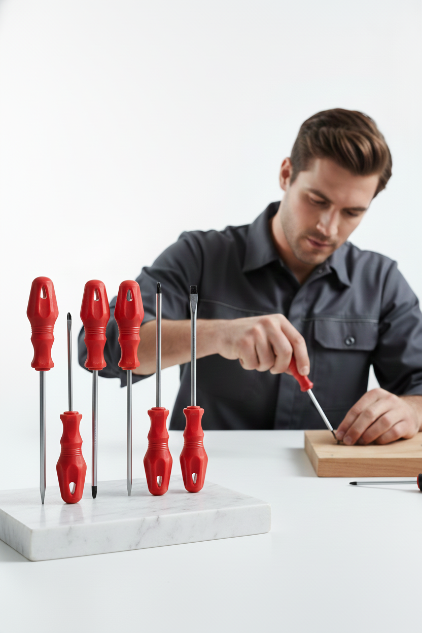 7'li Profesyonel Tornavida Seti | Ergonomik Kırmızı Saplı | Düz ve Yıldız Uçlar | CR-V 722508