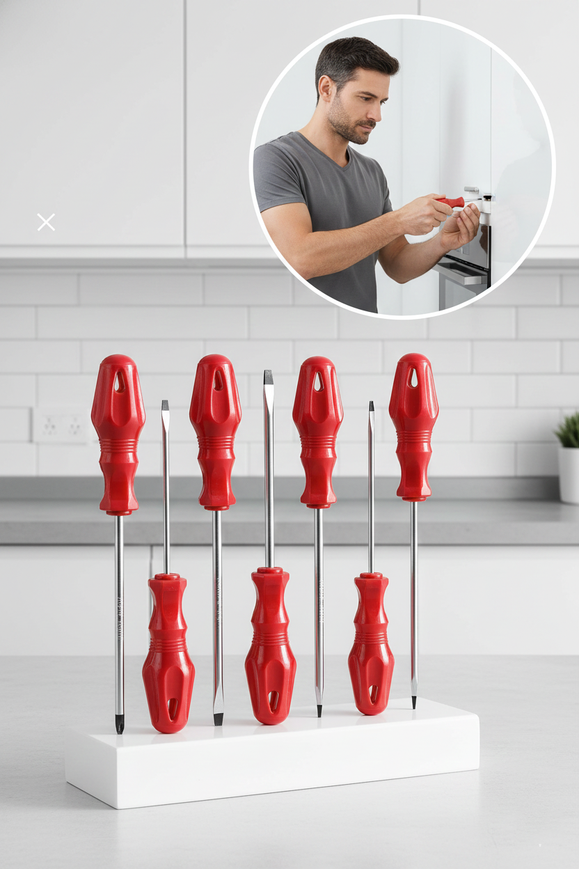 7'li Profesyonel Tornavida Seti | Ergonomik Kırmızı Saplı | Düz ve Yıldız Uçlar | CR-V 722508