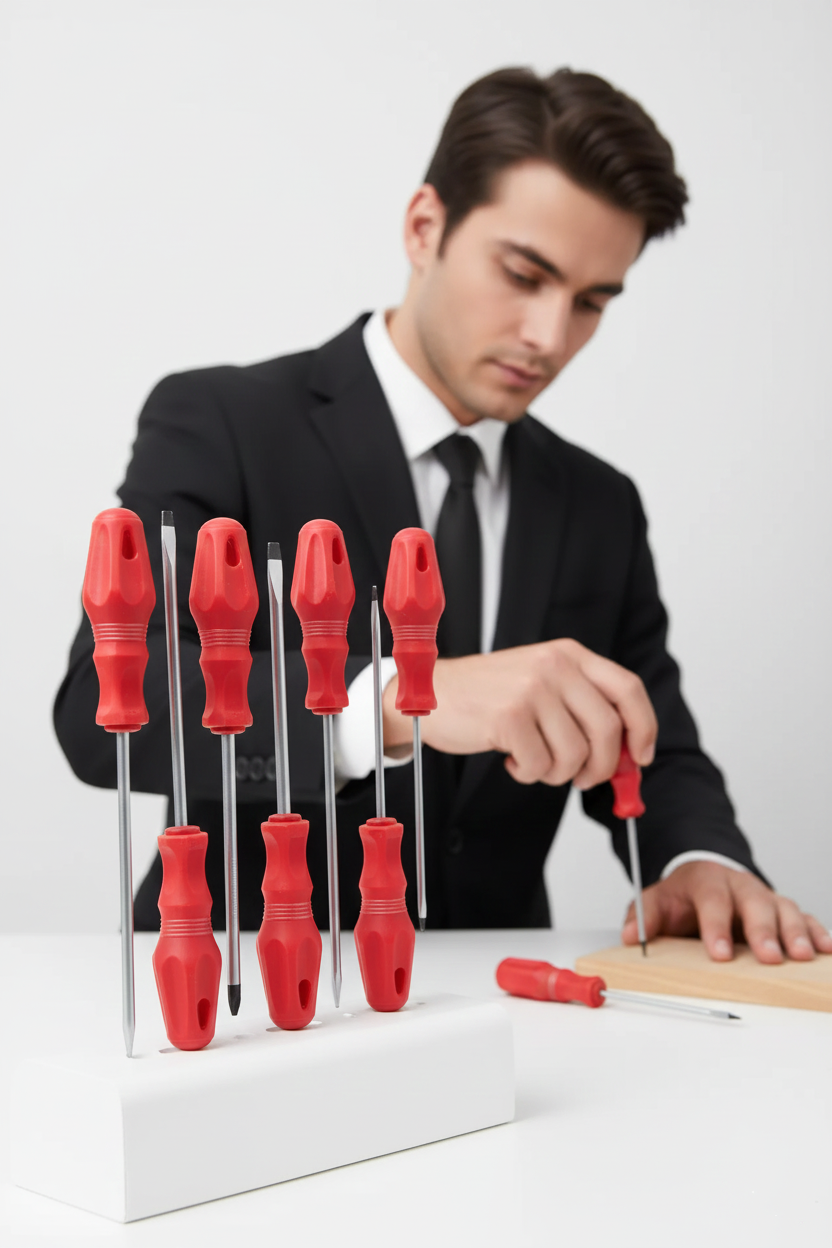 7'li Profesyonel Tornavida Seti | Ergonomik Kırmızı Saplı | Düz ve Yıldız Uçlar | CR-V 722508