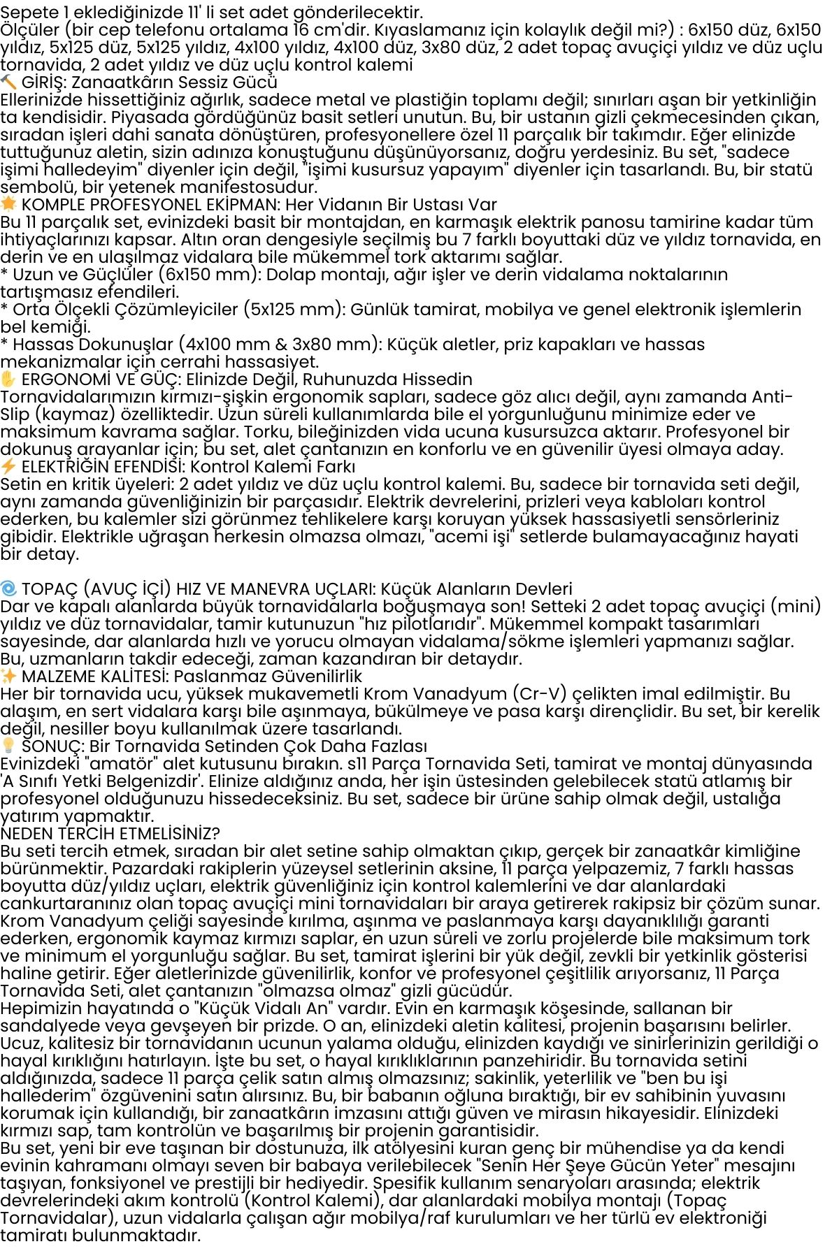 11 Parça Profesyonel Tornavida Seti Topaç Kontrol Kalem  Tamir Alet Seti 722509