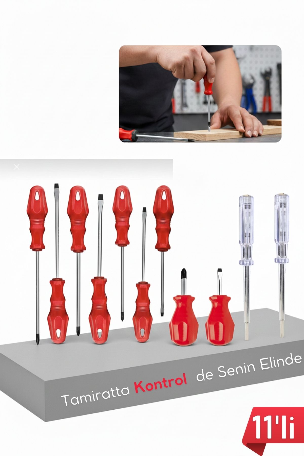 11 Parça Profesyonel Tornavida Seti Topaç Kontrol Kalem  Tamir Alet Seti 722509