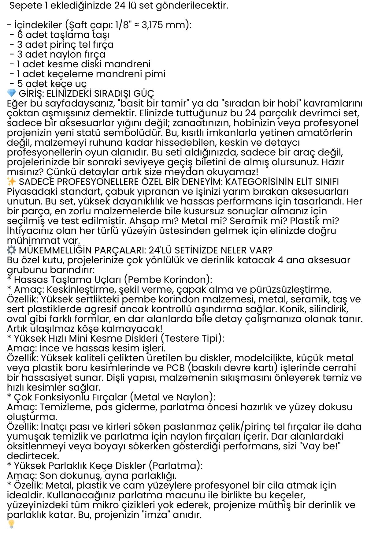 24'lü Mini Gravür Seti Dremel Ucu: Profesyonel Taşlama, Parlatma ve Şekillendirme Aleti 722511