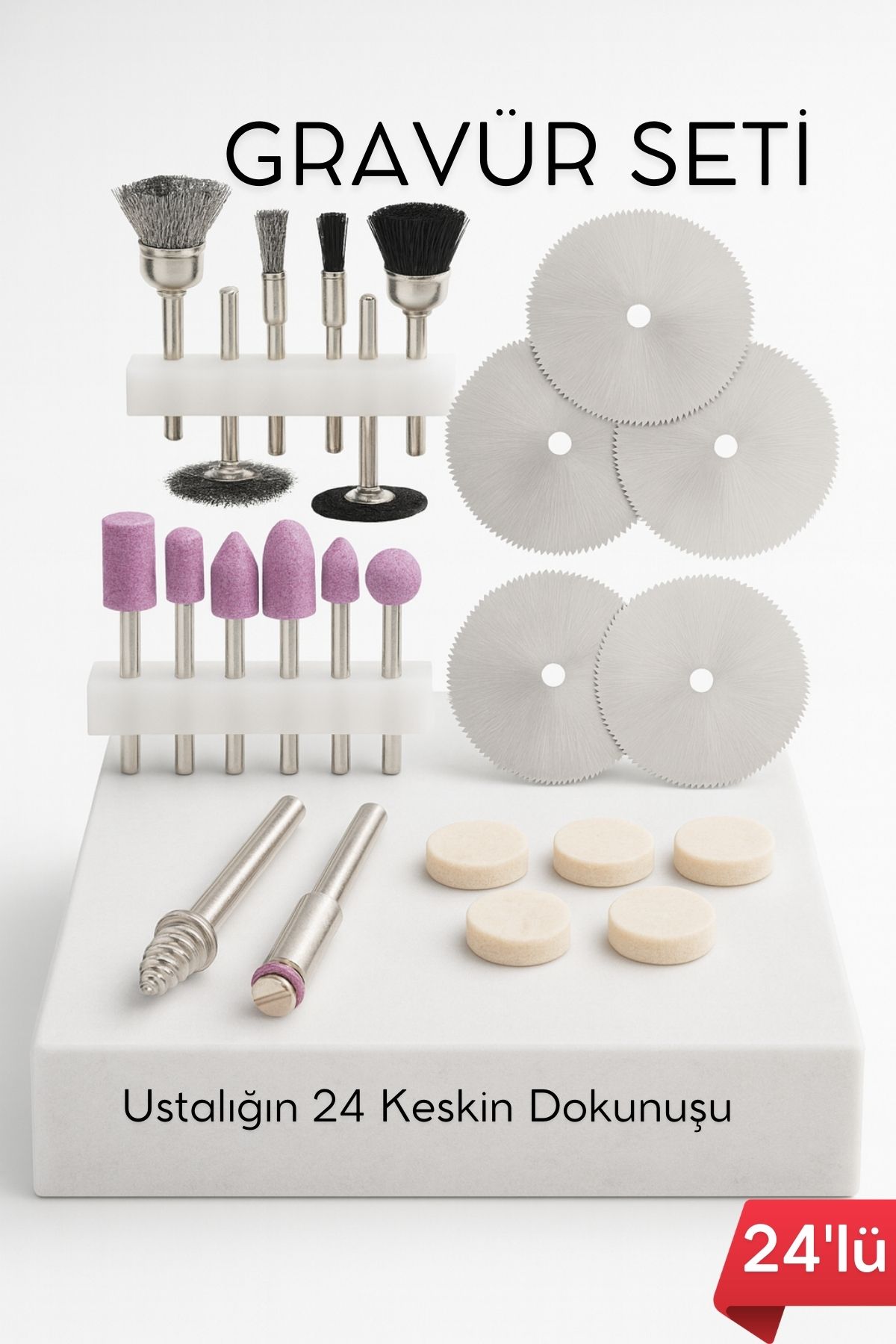 24'lü Mini Gravür Seti Dremel Ucu: Profesyonel Taşlama, Parlatma ve Şekillendirme Aleti 722511