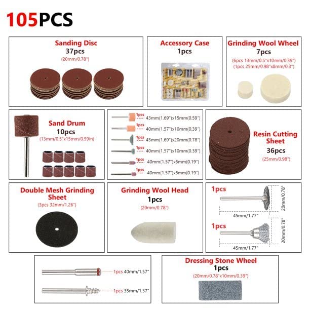 105 Parça Profesyonel Çok Amaçlı Zımpara Taşlama Gravür Kesme Cilalama Uç Seti Dremel Uyumlu 722512