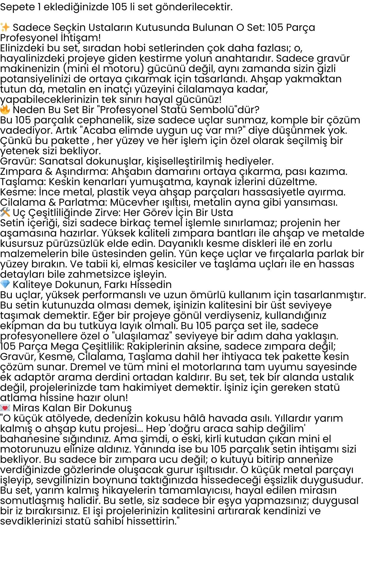 105 Parça Profesyonel Çok Amaçlı Zımpara Taşlama Gravür Kesme Cilalama Uç Seti Dremel Uyumlu 722512