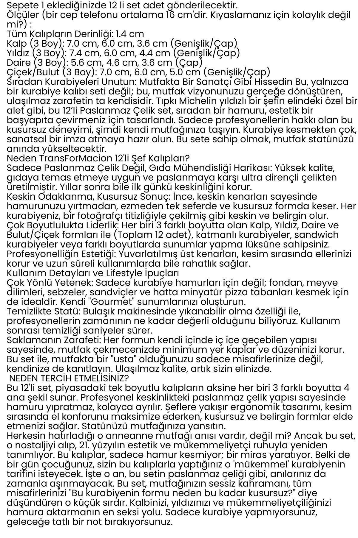 12'li Kurabiye Kalıbı Seti Profesyonel Şef Paslanmaz Çelik  | Mutfak Sanatınızın Vazgeçilmezi 722519