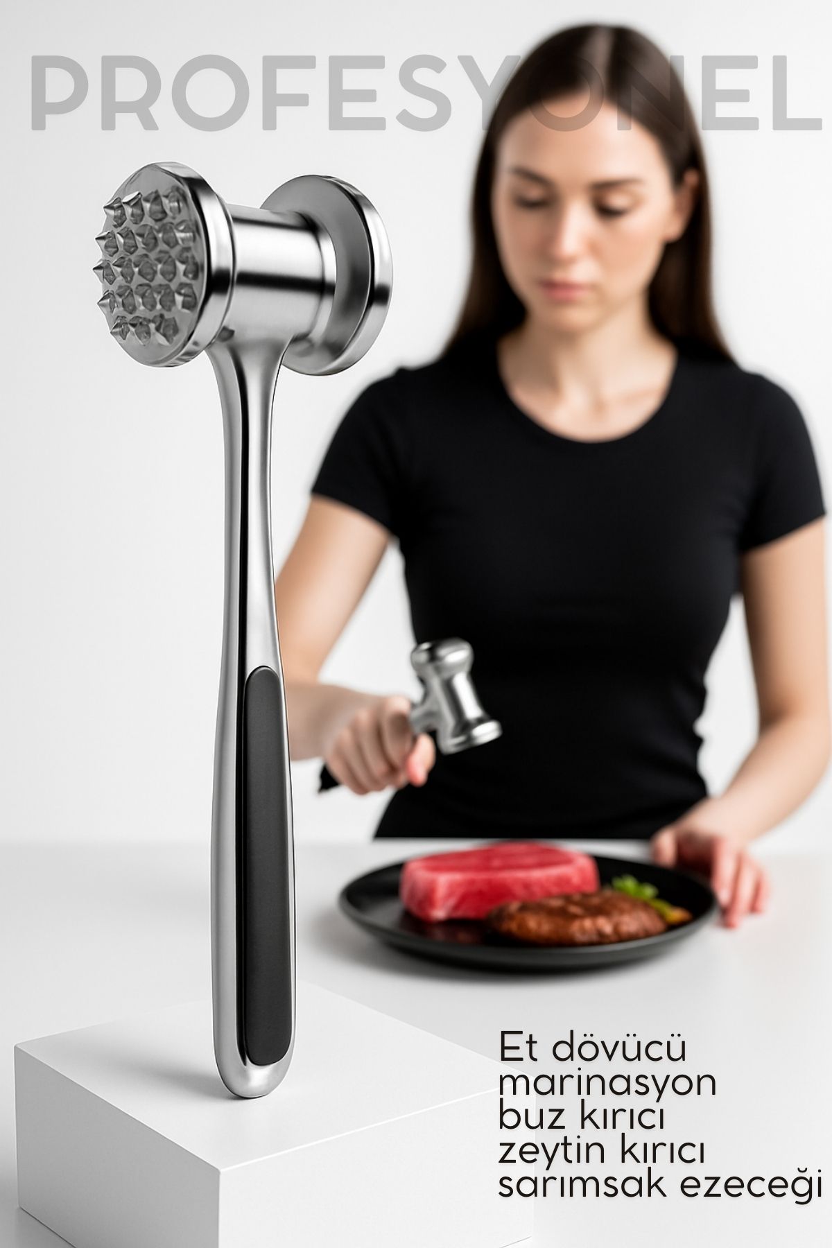 Et Dövücü Tokmağı Profesyonel Paslanmaz Çelik Marinasyon Çekici & Zeytin Kırıcı - 22 cm 722521