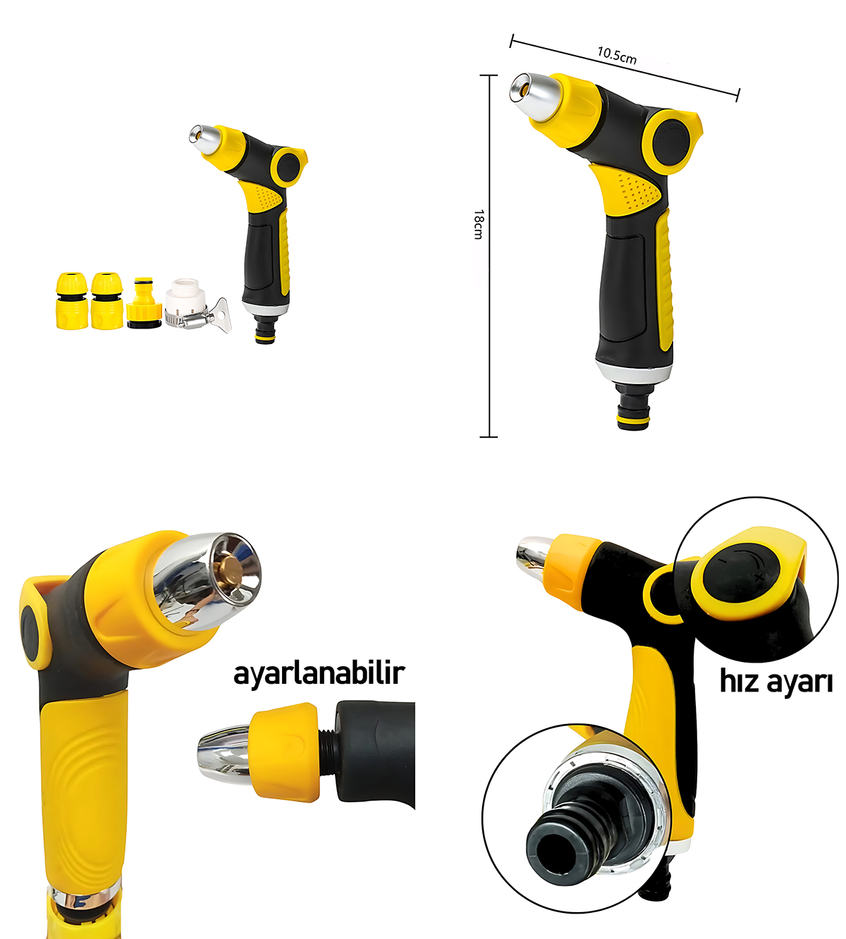 Bahçe/Oto Yıkama Tabancası Ayarlanabilir Hız Ayarı Yüksek Basınçlı Ayarlanabilir Nozul 722522