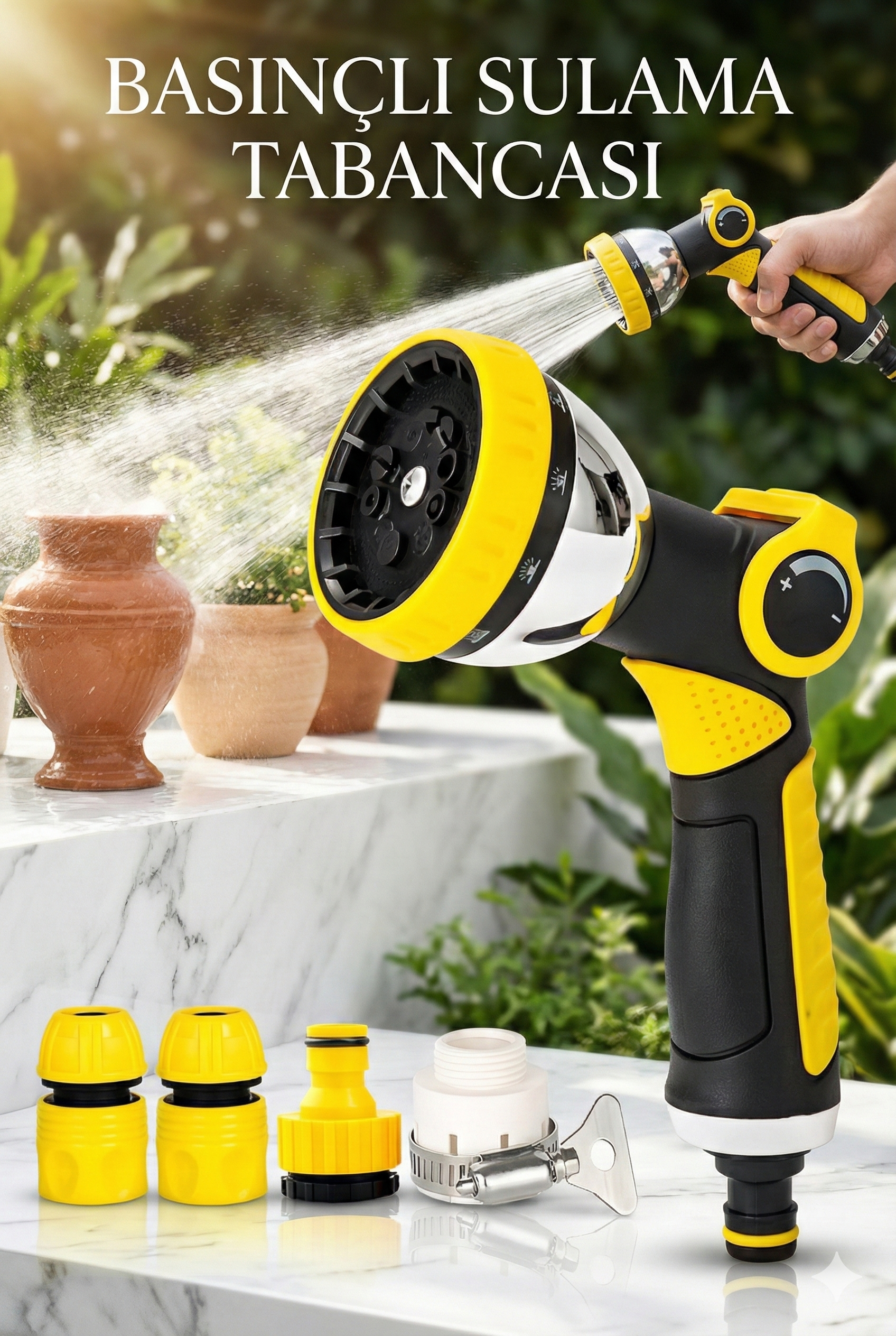 Profesyonel 8 Modelli Metal Basınçlı Sulama Tabancası Seti | Ayarlanabilir Jet | Hortum Konnektörlü 722523