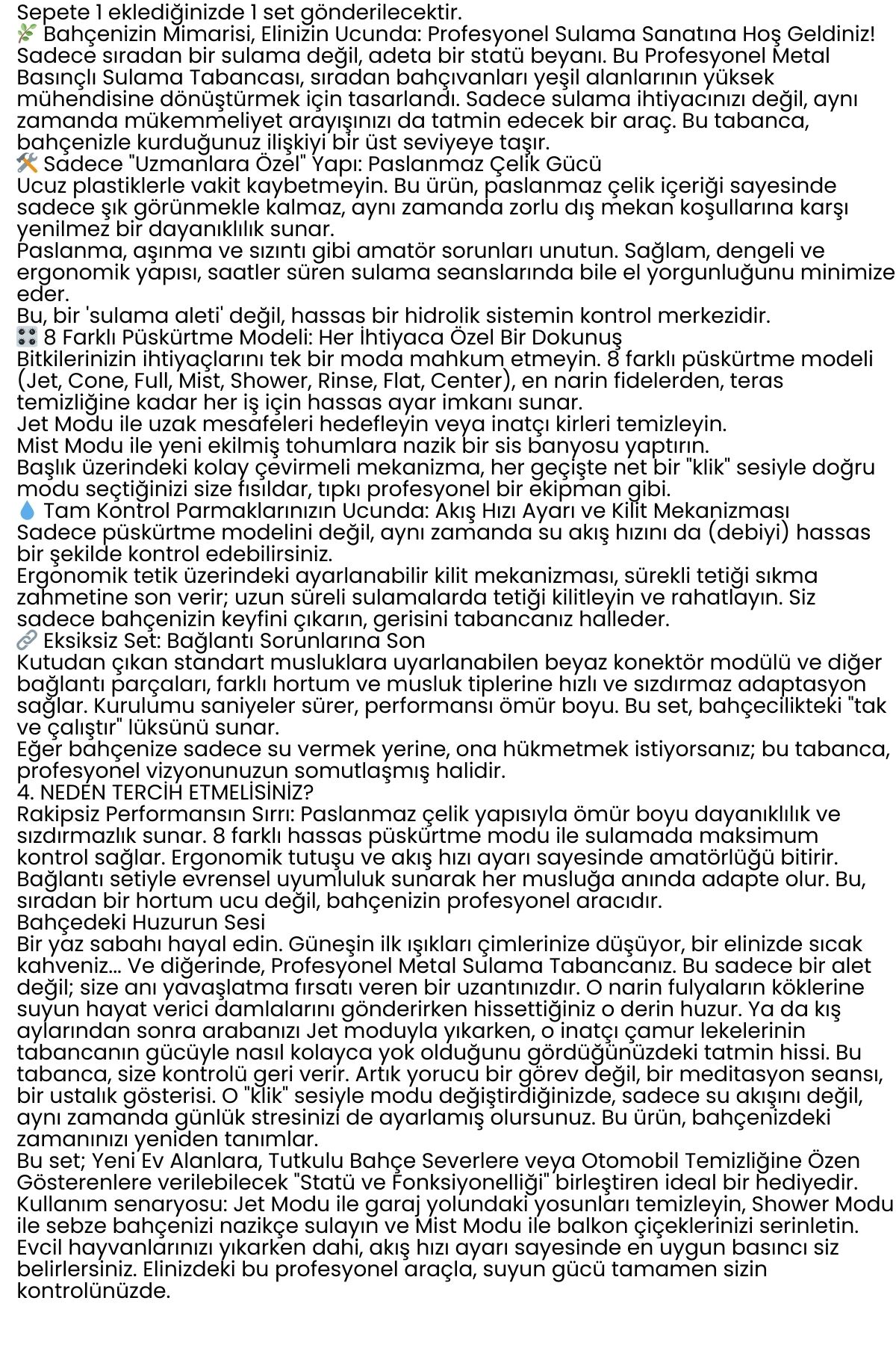 Profesyonel 8 Modelli Metal Basınçlı Sulama Tabancası Seti | Ayarlanabilir Jet | Hortum Konnektörlü 722523