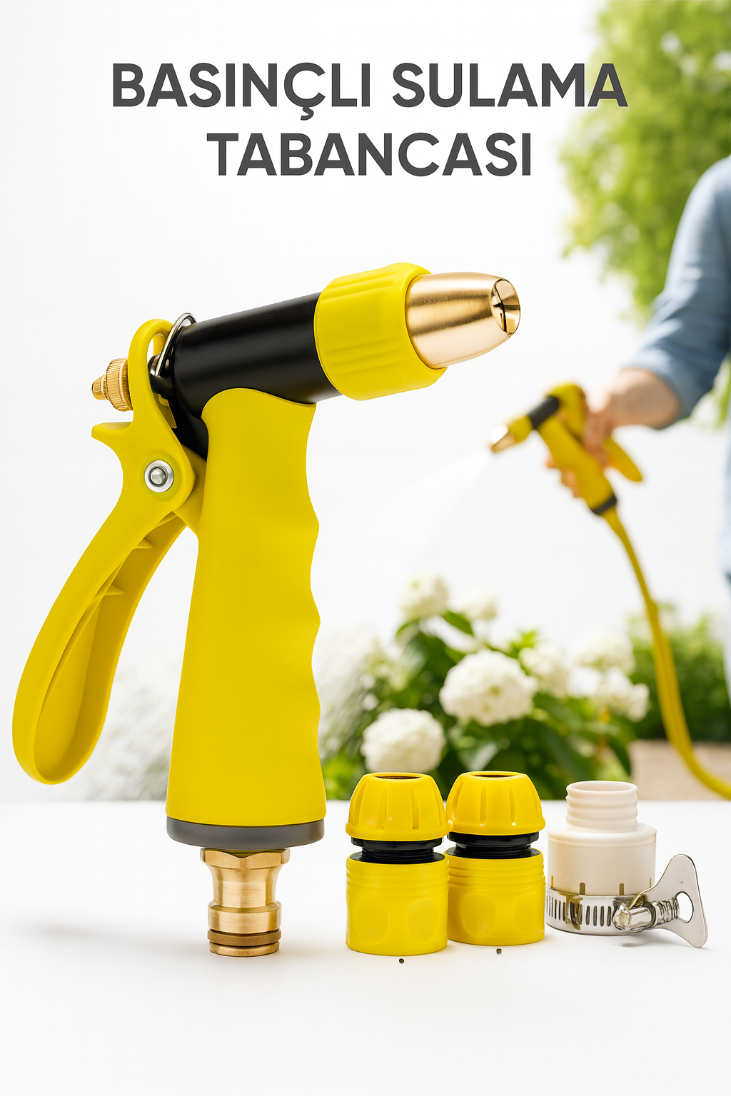 Profesyonel Pirinç Uçlu Basınçlı Hortum Sulama Tabancası Seti Tabancası Seti  Konnektörlü 722524