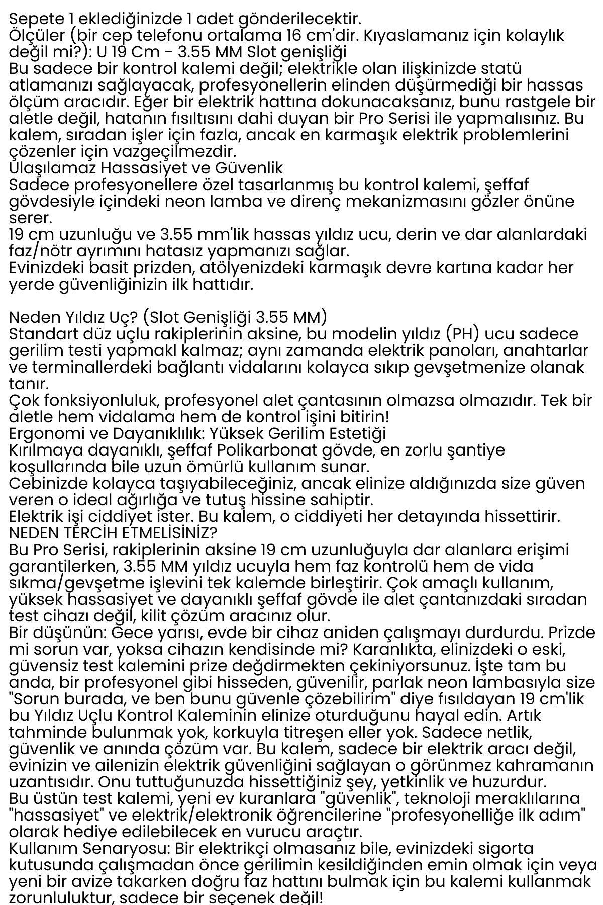Yıldız Uçlu Elektrik Kontrol Kalemi Faz Test Cihazı Voltaj Kontrol Anahtarı 716135