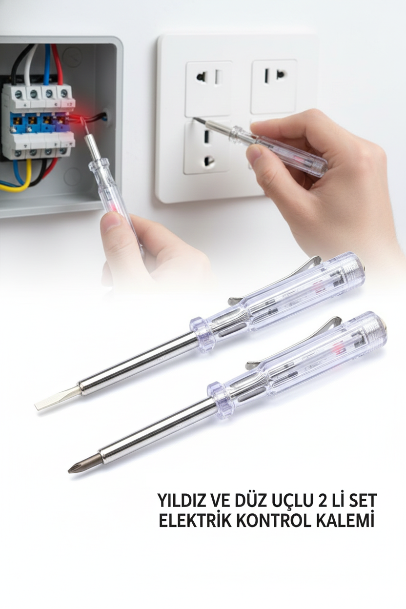 2'li Set Elektrik Kontrol Kalemi Tornavida Yıldız Düz Uçlu 718718