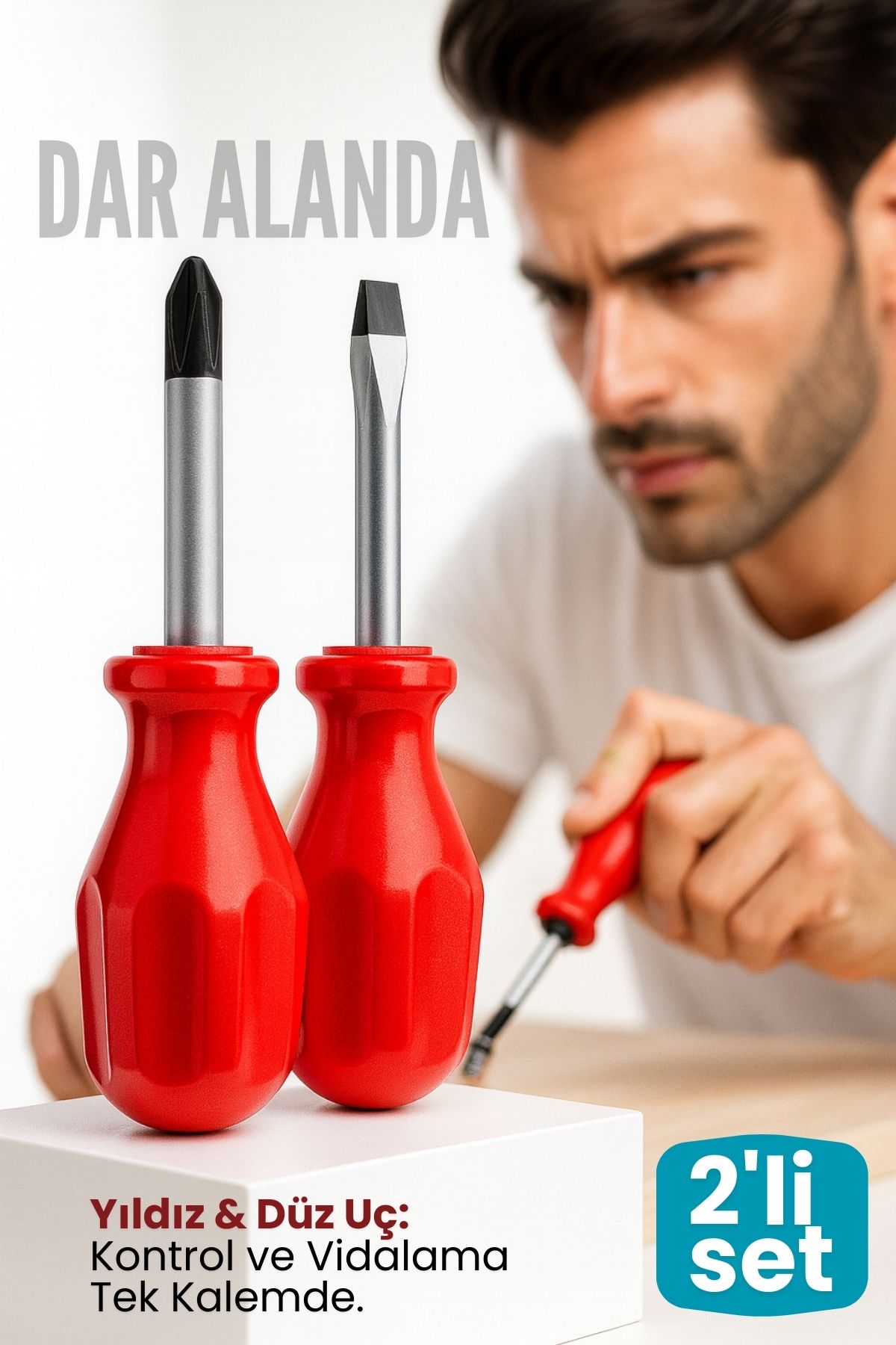 2'liTopaç Tornavida Seti: Avuçiçi Mini Yıldız ve Düz Uçlu  Kısa Şaft Ufak Vidalama Anahtarı 716084