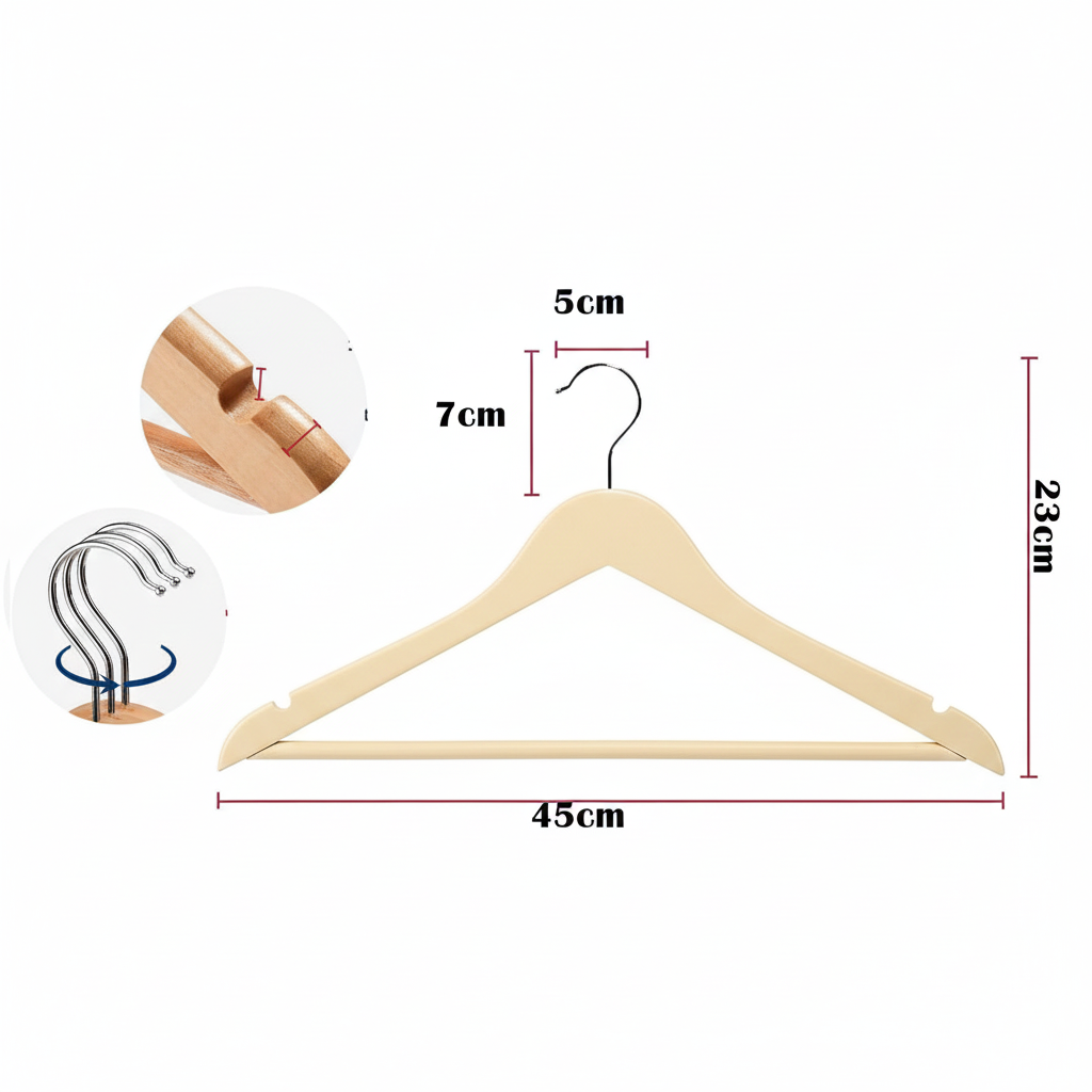 5'li Lüks Krem Elbise Ceket Askısı - Ergonomik & Kaymaz Plastik Askı Seti -  Ahşap Görünümlü 722531