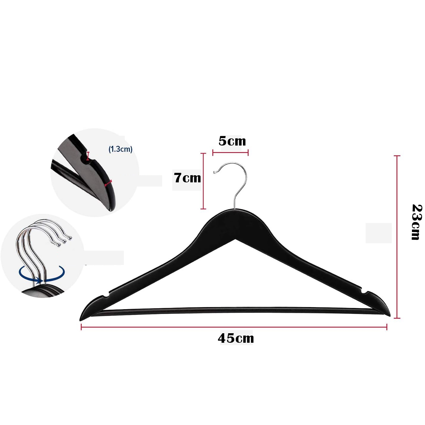 5'li Lüks Siyah Elbise Ceket Askısı - Ergonomik & Kaymaz Plastik Askı Seti -  Ahşap Görünümlü 722532