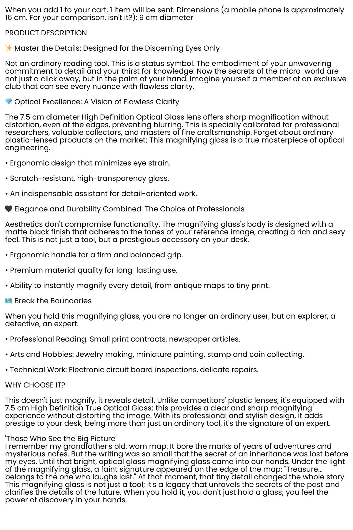 7.5 cm Optik Lensli El Tipi Büyüteç | Profesyonel Okuma, Hobi, Koleksiyon Merceği 722536