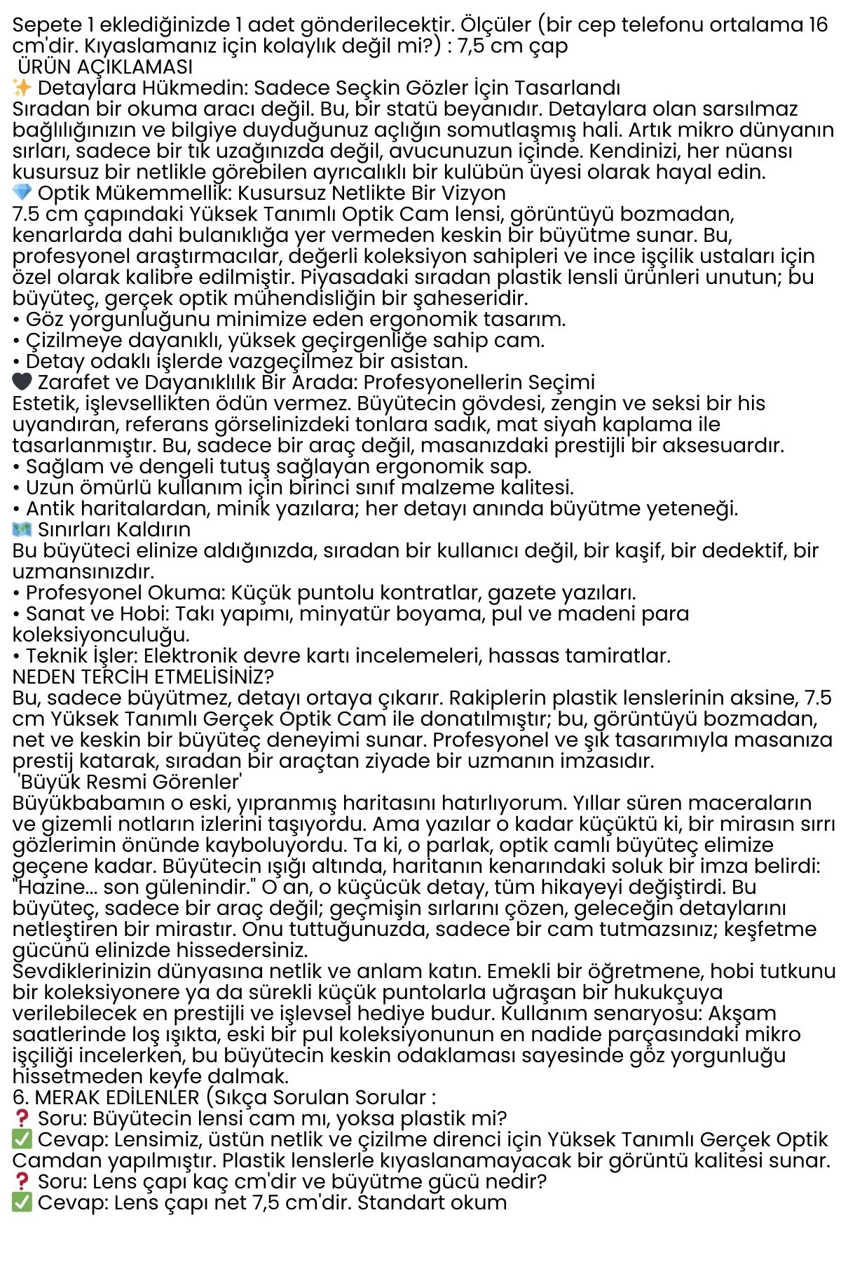 7.5 cm Optik Lensli El Tipi Büyüteç | Profesyonel Okuma, Hobi, Koleksiyon Merceği 722536