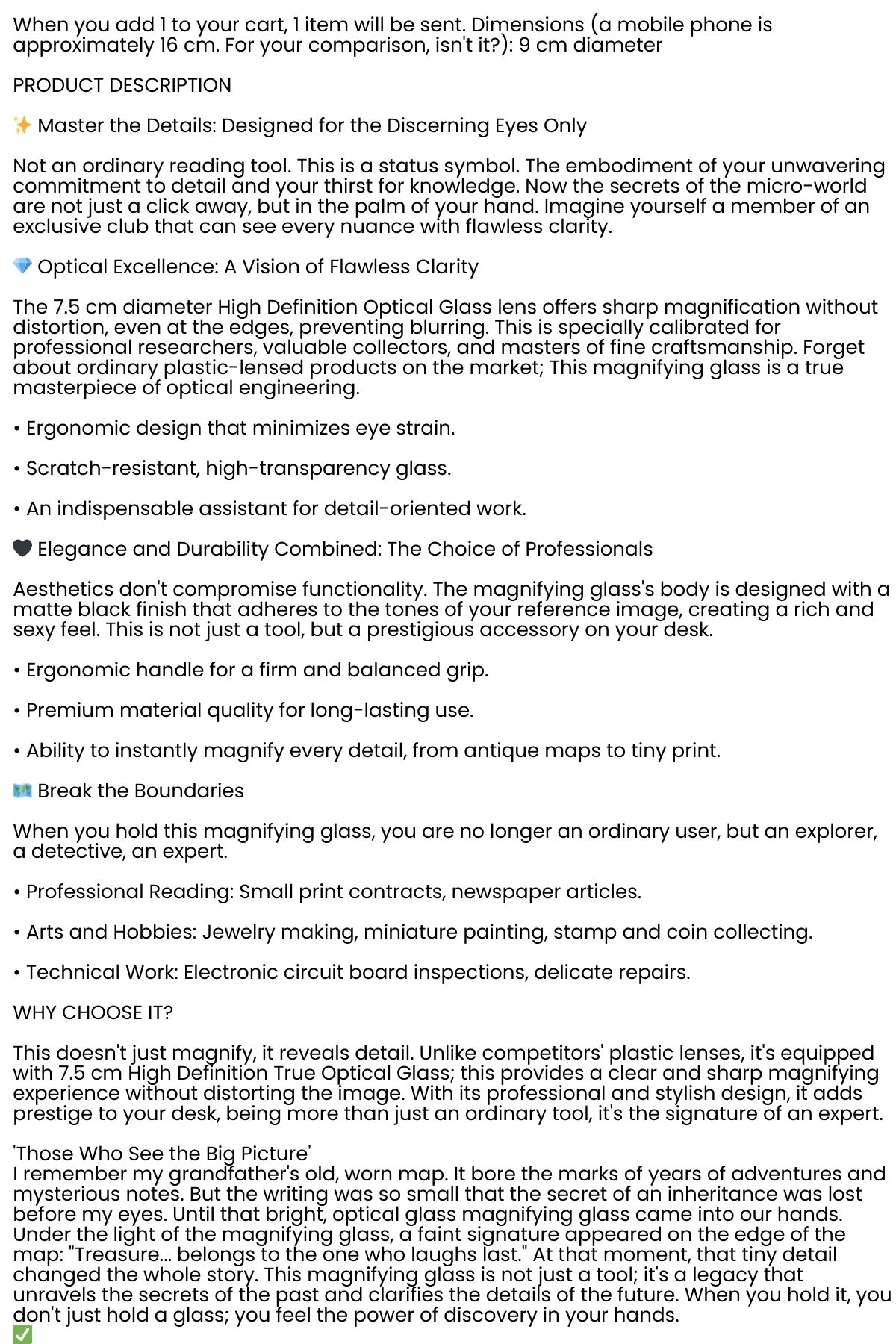 9 cm Optik Lensli El Tipi Büyüteç | Profesyonel Okuma, Hobi, Koleksiyon Merceği 722537