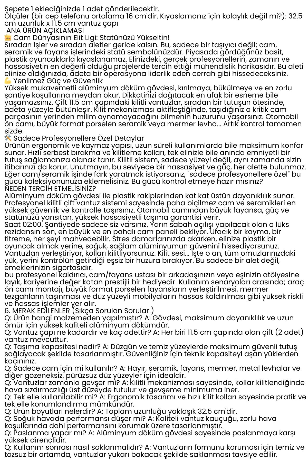 Profesyonel Alüminyum 100 KG Kilitli Vantuzlu Ağır Cam Seramik Fayans Mermer Kaldırıcı 115 mm 722540