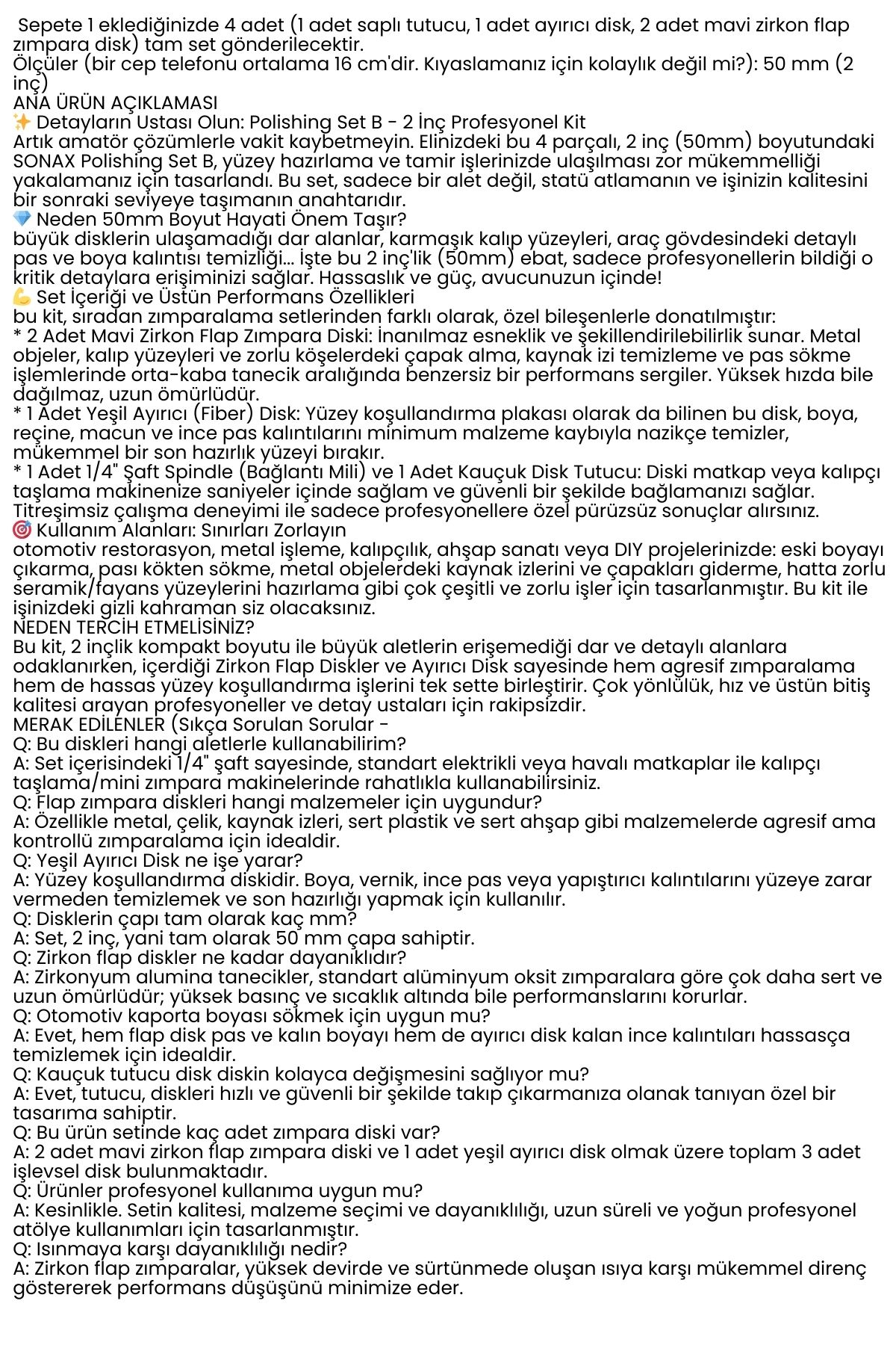 Profesyonel Yüzey Hazırlık Kiti: 50mm Zirkon Zımpara & Yüzey Disk Seti 722546