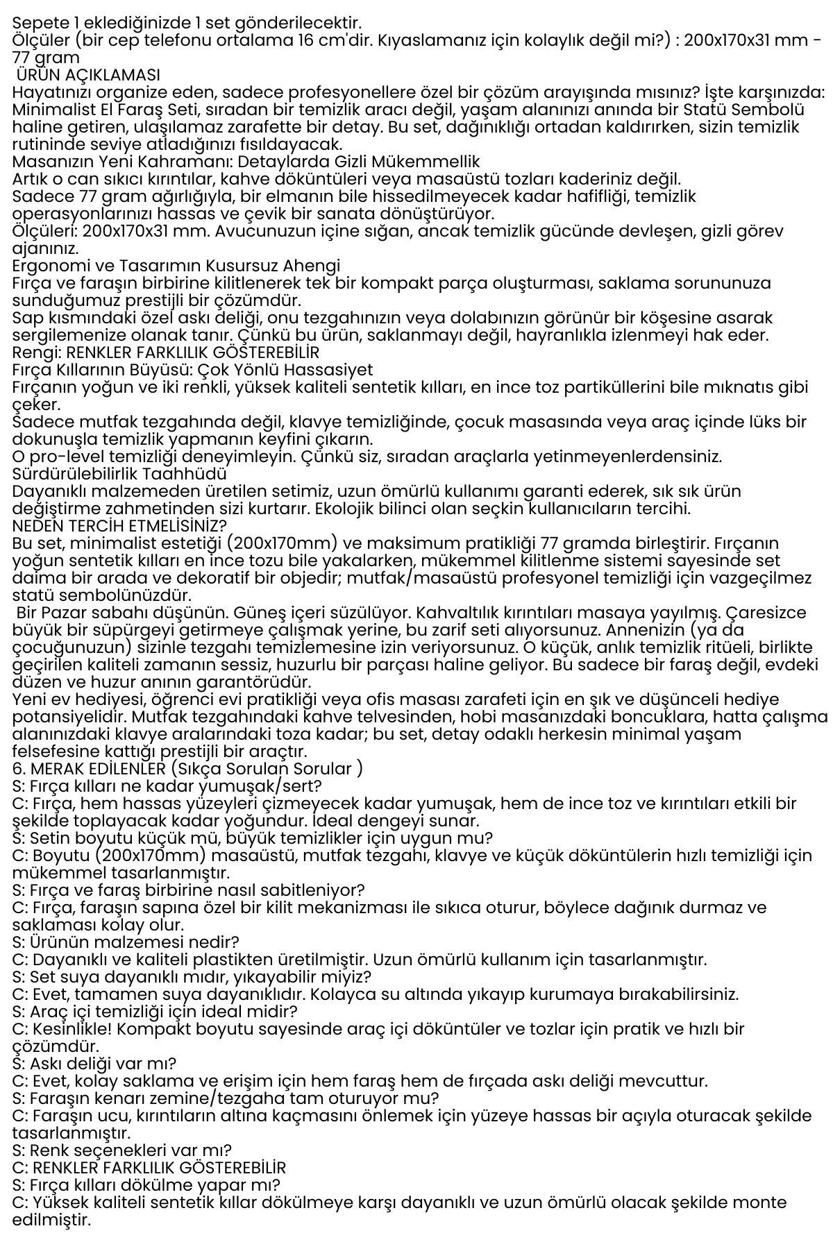 Minimal Tasarım El Faraşı ve Fırça Seti | Masaüstü & Mutfak Tezgahı Mini Süpürge  722551