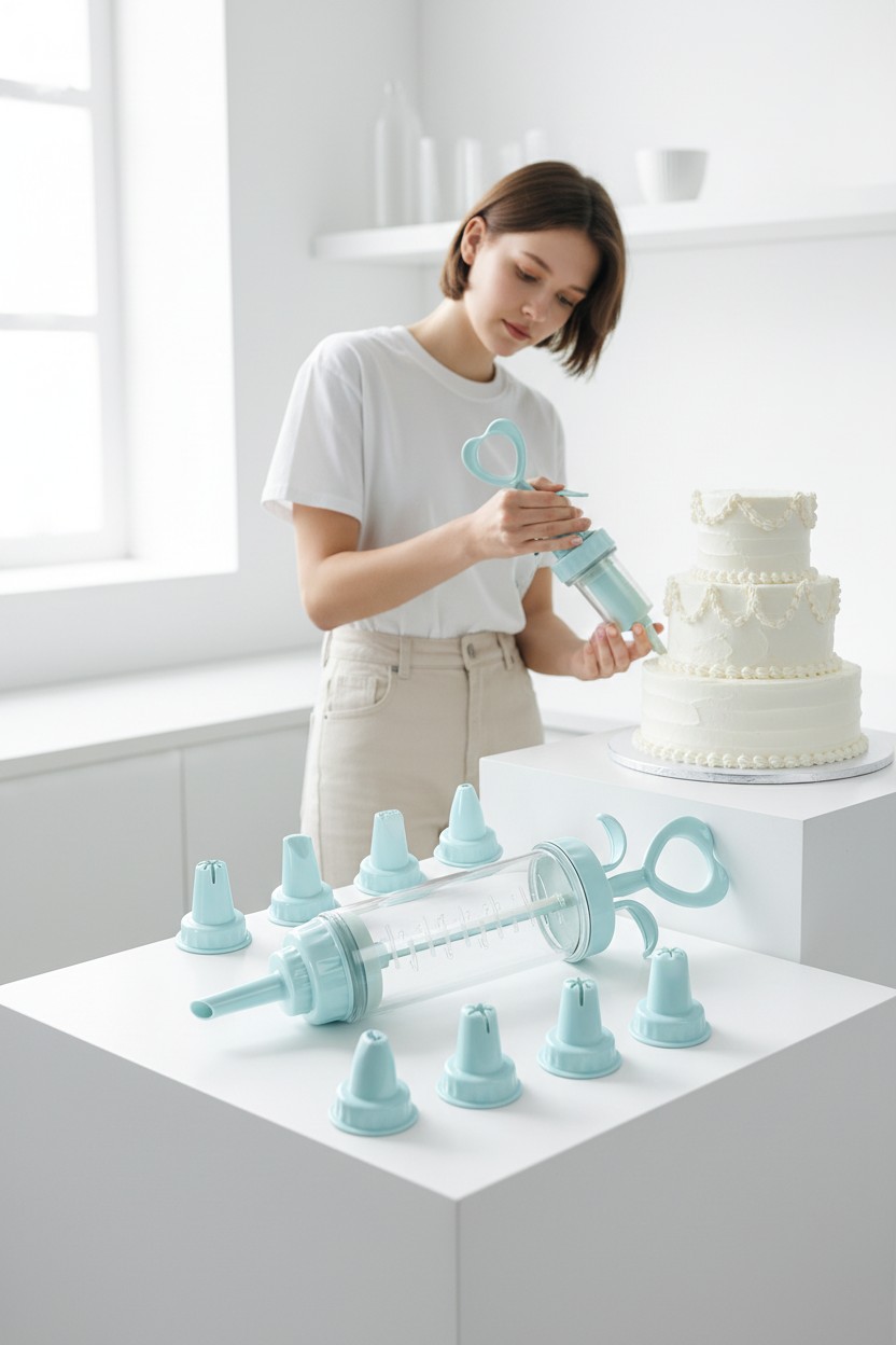 Profesyonel 8'li Başlıklı Pasta Krema Süsleme Pompası Seti Enjektör Uçlu 722555
