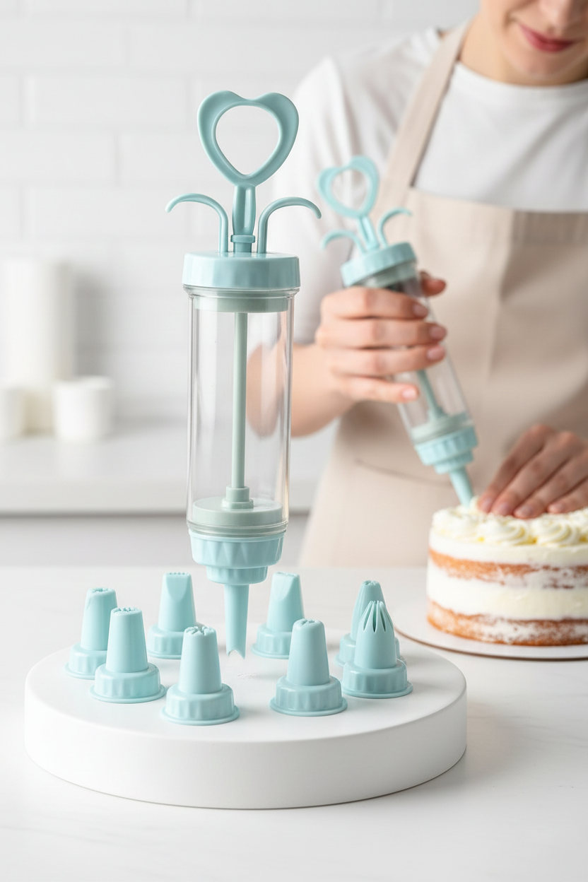 Profesyonel 8'li Başlıklı Pasta Krema Süsleme Pompası Seti Enjektör Uçlu 722555