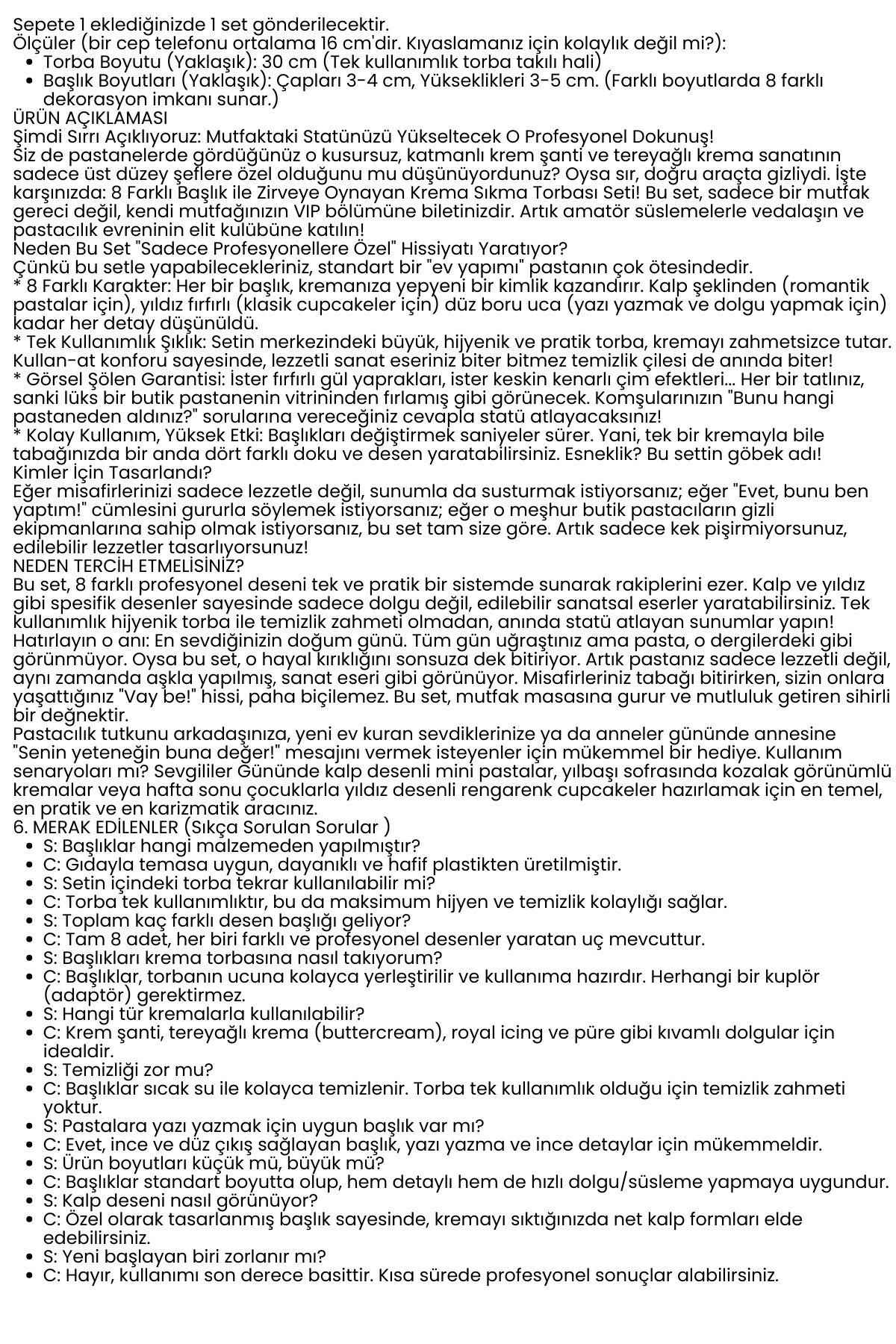 Profesyonel 8'li Krema Sıkma Torbası Seti | Pastacılık Dekorasyon Uçları ve Fırfır Başlıkları 722556