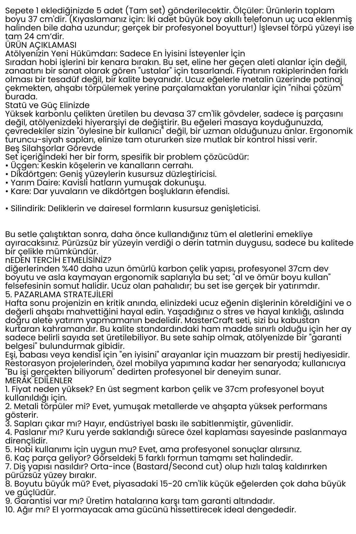 5’li Profesyonel El Eğesi ve Törpü Seti - Ahşap Törpüsü - Ağaç Törpüsü Endüstriyel Karbon Çelik 722558
