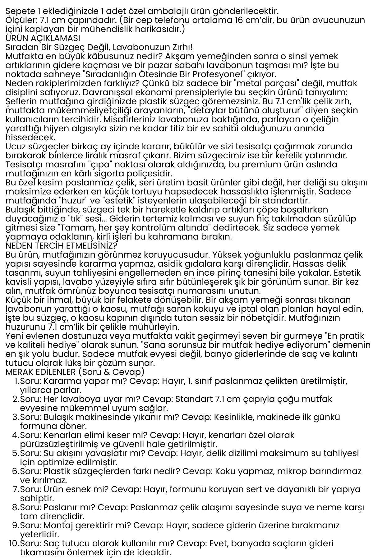 Evye Süzgeci 7.1 cm Paslanmaz Çelik  - Mutfak Lavabo Gider Süzgeci Seti Tıkanma Önleyici 716326