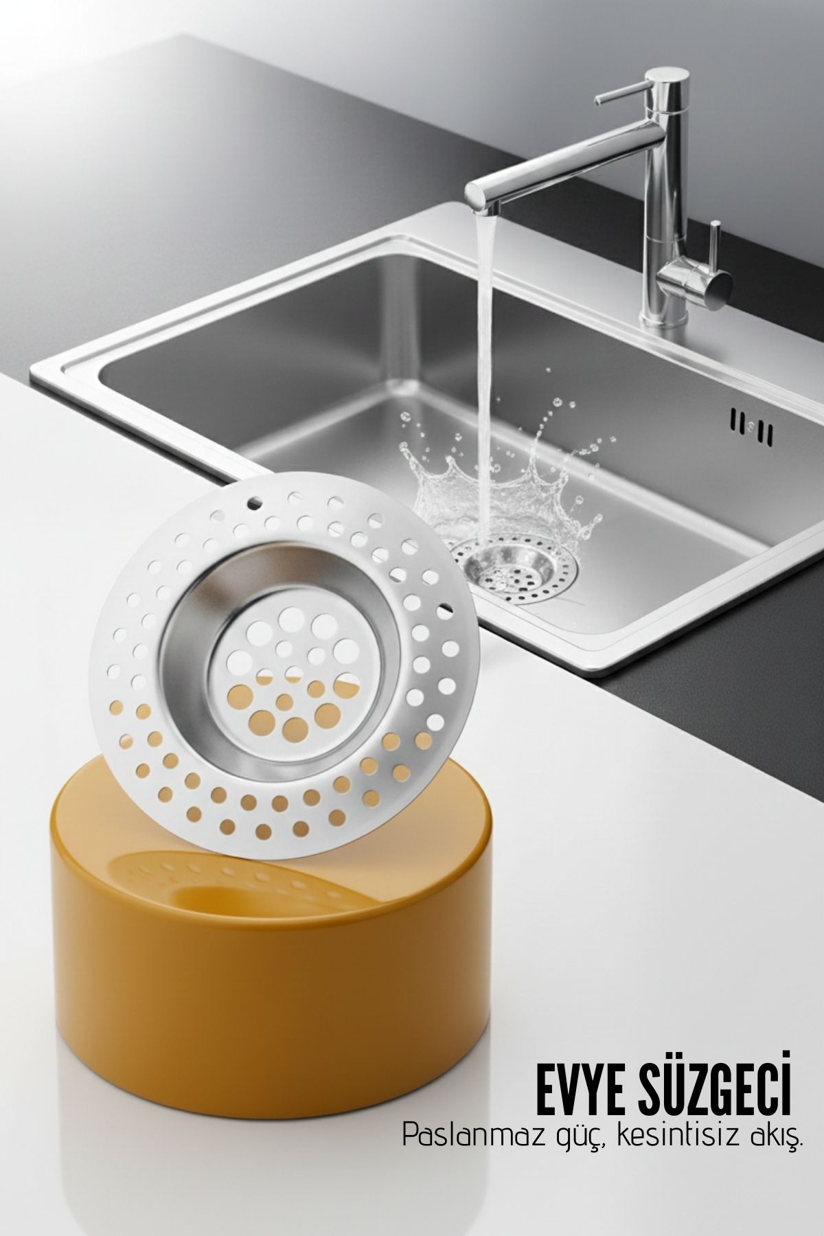 Evye Süzgeci 7.1 cm Paslanmaz Çelik  - Mutfak Lavabo Gider Süzgeci Seti Tıkanma Önleyici 716326